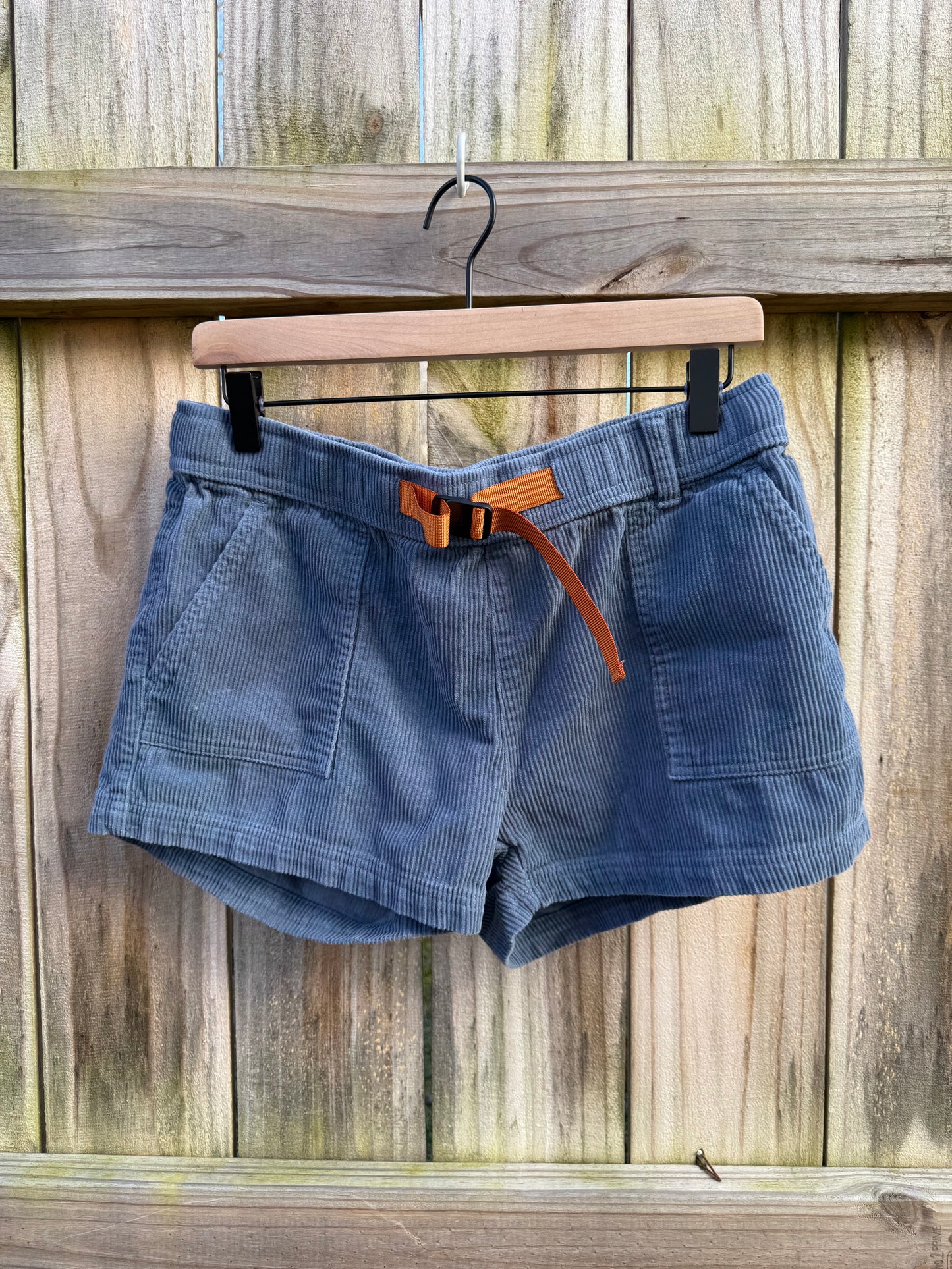 Passenger Corduroy Trail Shorts Blue Elastic Waist Belted – M