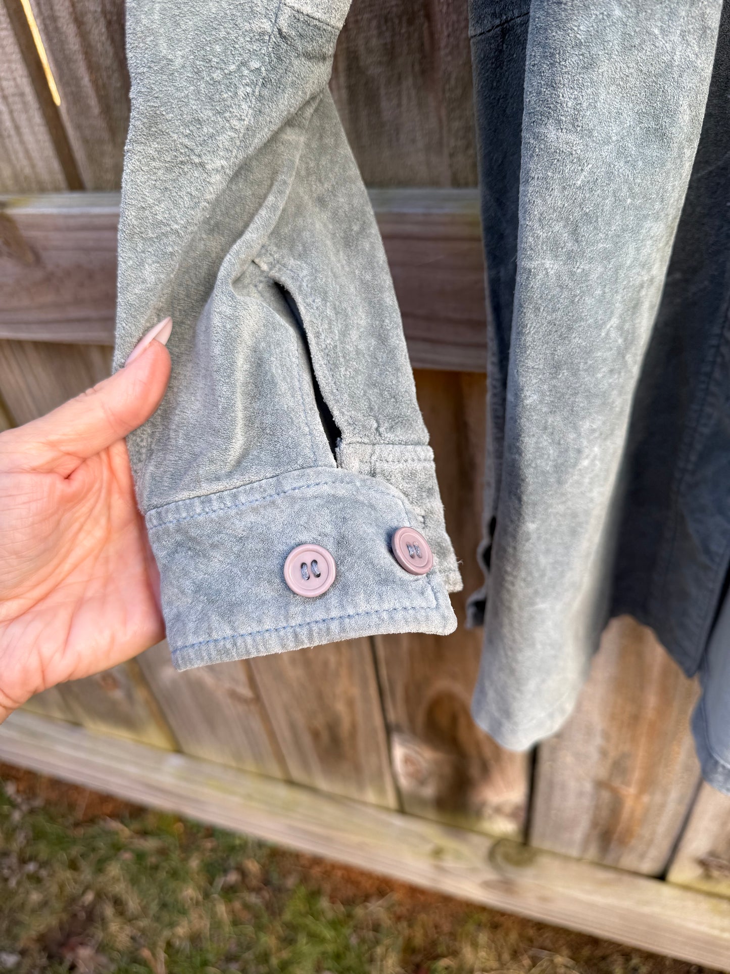 Brandon Thomas Suede Leather Shirt Jacket – Slate Blue – XL