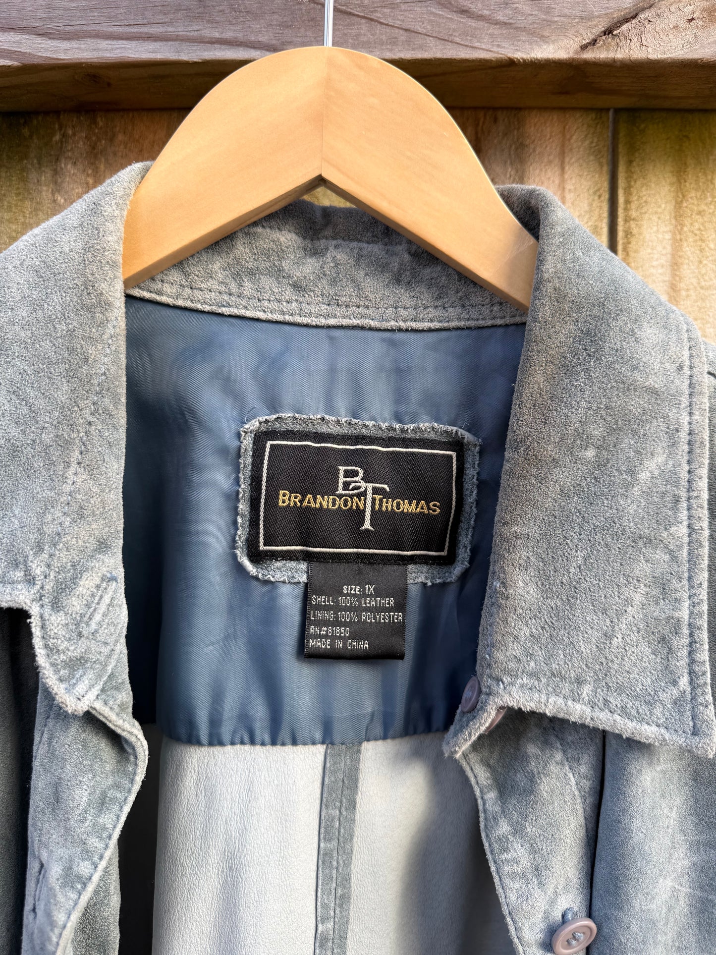 Brandon Thomas Suede Leather Shirt Jacket – Slate Blue – XL