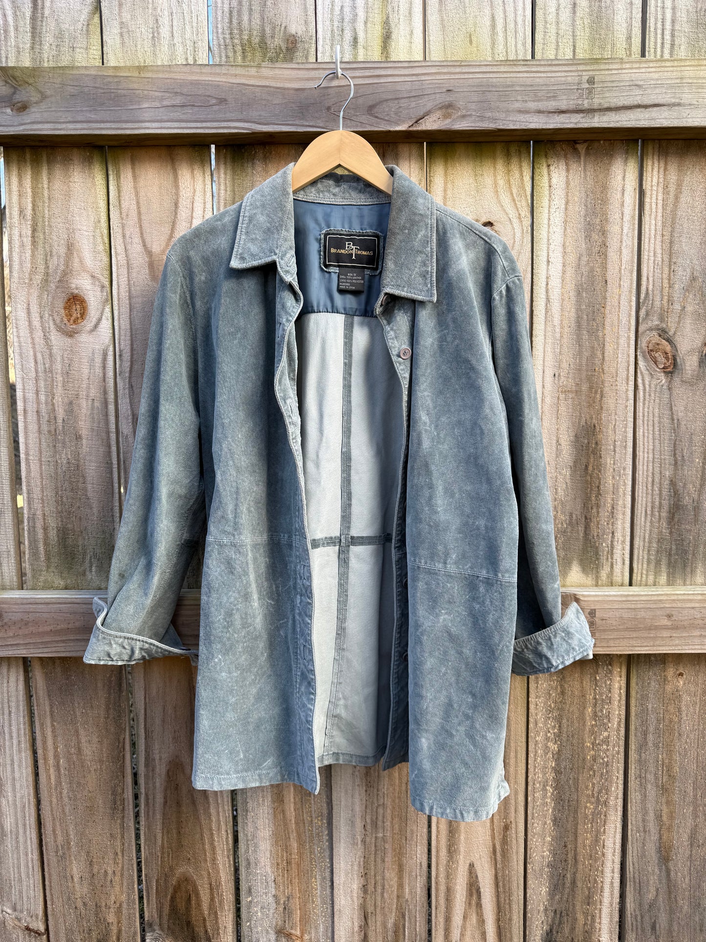 Brandon Thomas Suede Leather Shirt Jacket – Slate Blue – XL