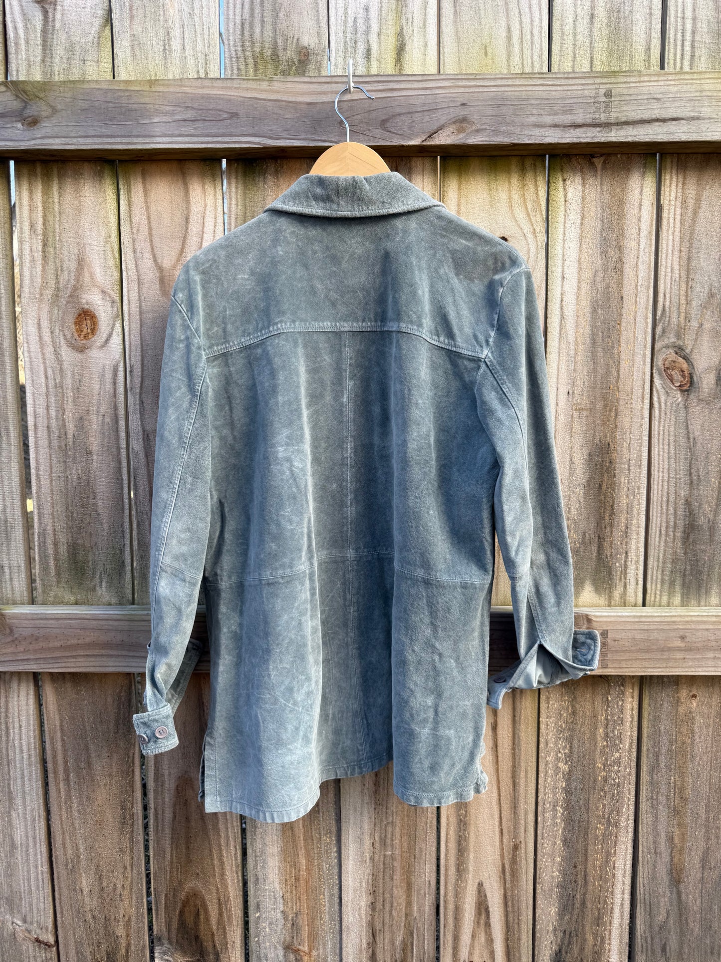 Brandon Thomas Suede Leather Shirt Jacket – Slate Blue – XL