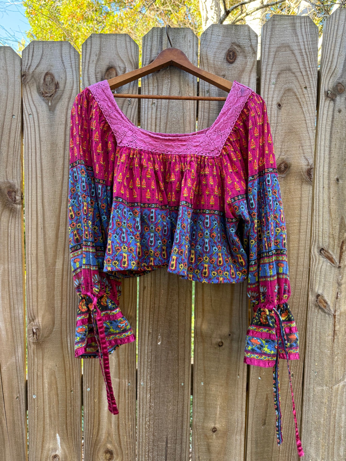 Boho patchwork bell-sleeve top — reworked - festival