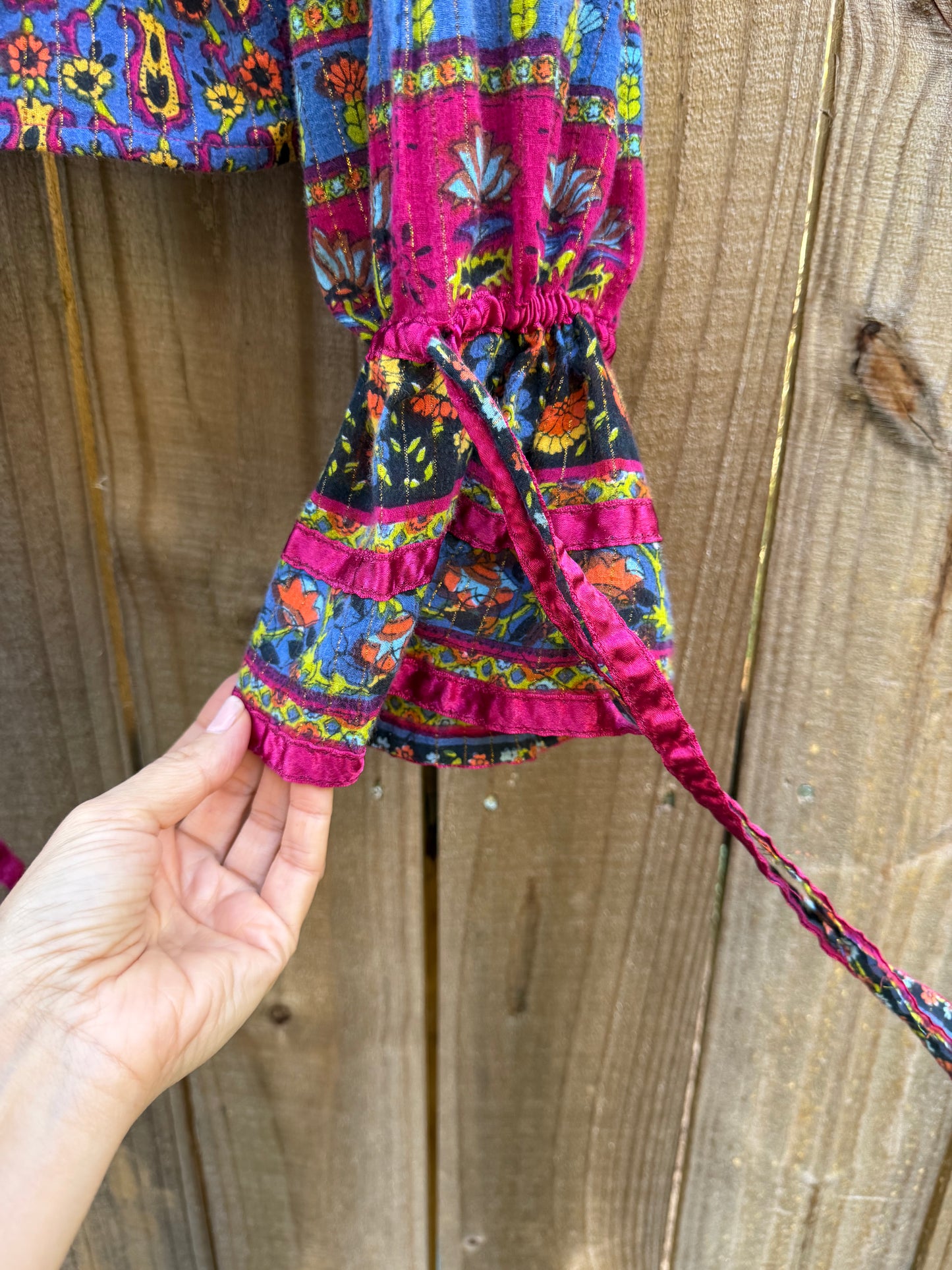 Boho patchwork bell-sleeve top — reworked - festival