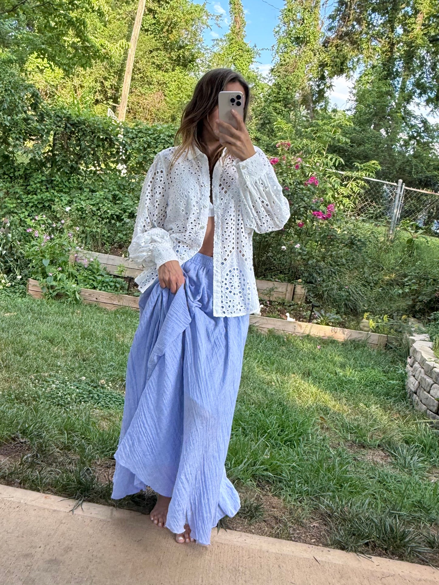 Periwinkle Cotton Gauze Maxi Skirt | Coastal Boho Summer Maxi