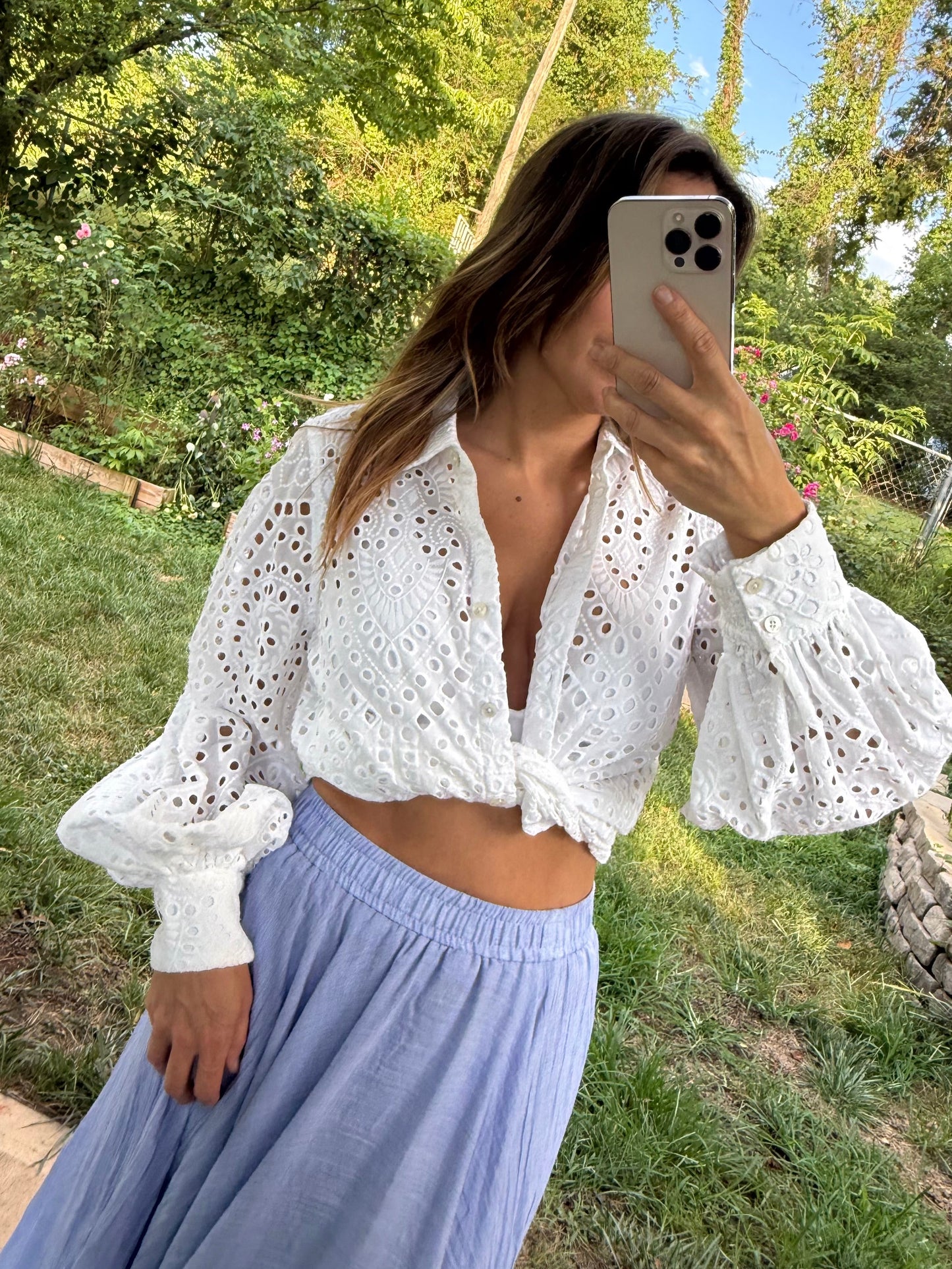Chico's White Eyelet Cotton Blouse | Resort Coastal