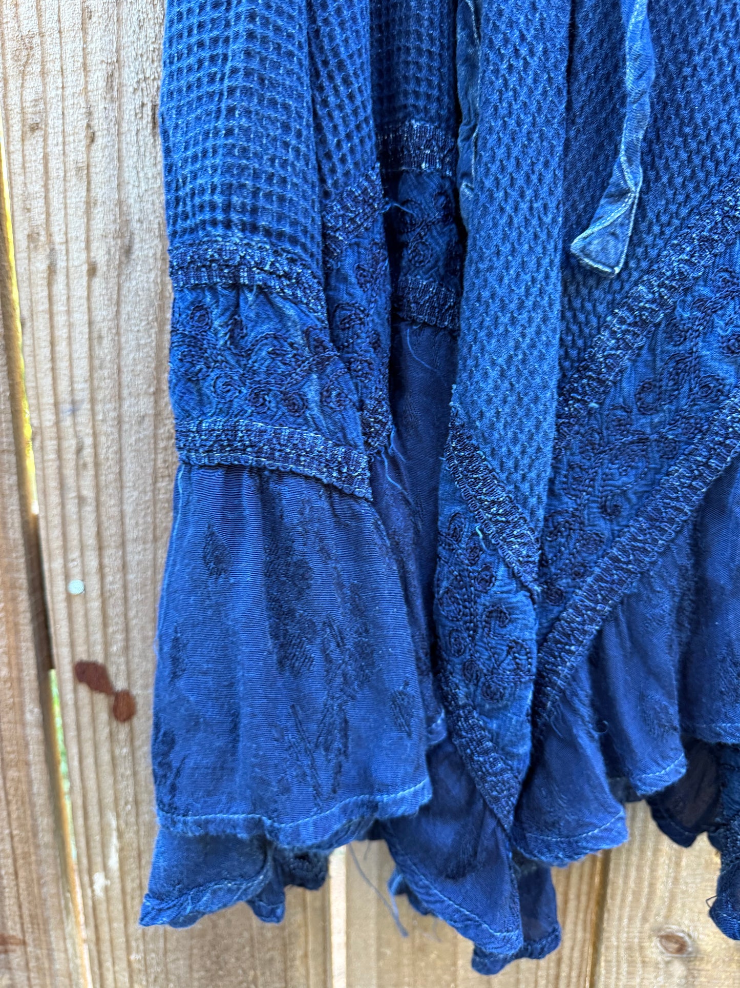 Deep Indigo Blue Boho Festival Embroidered Swing Dress Lace Up