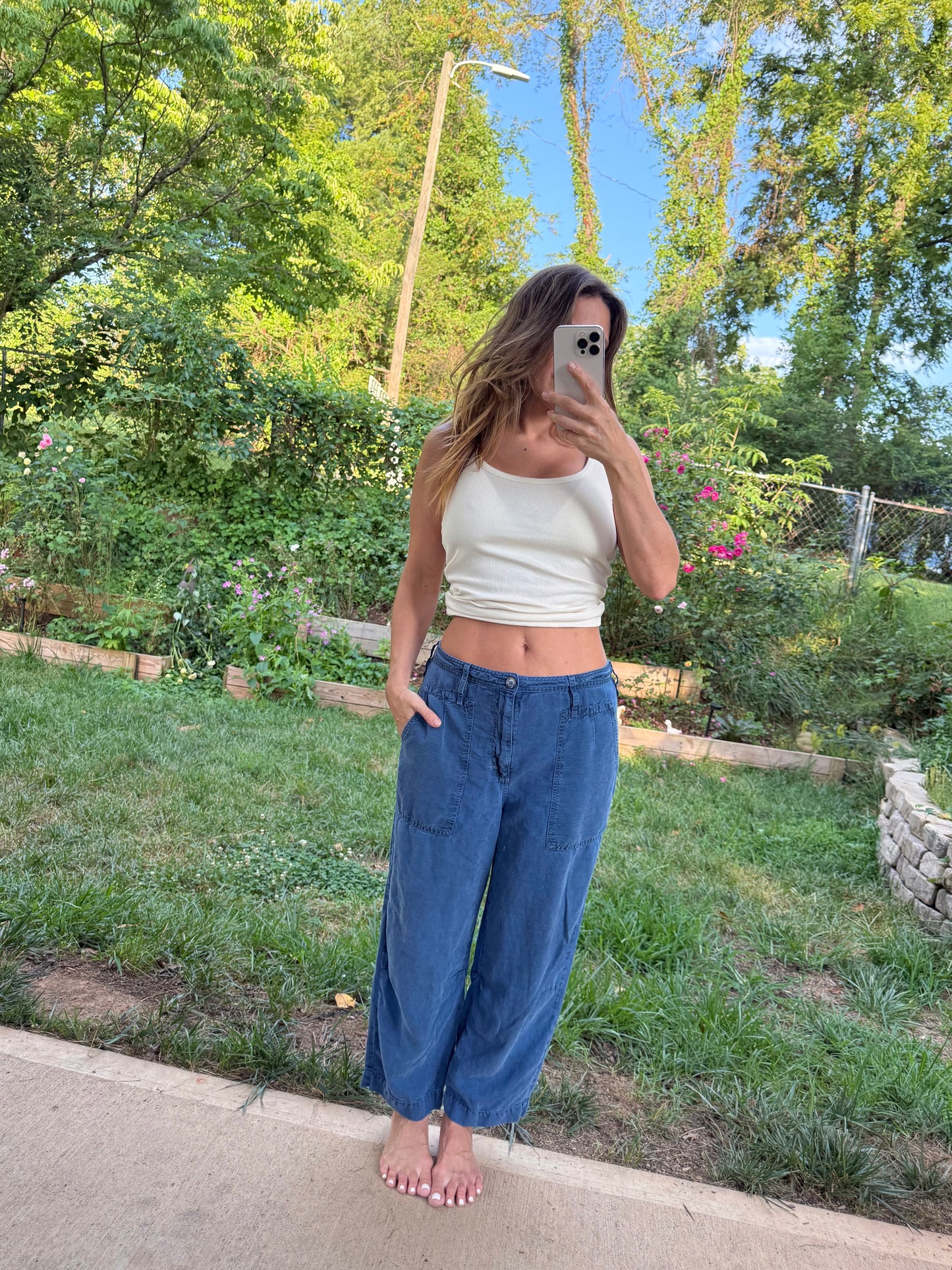 Anthropologie Linen Relaxed Barrel Utility Pants