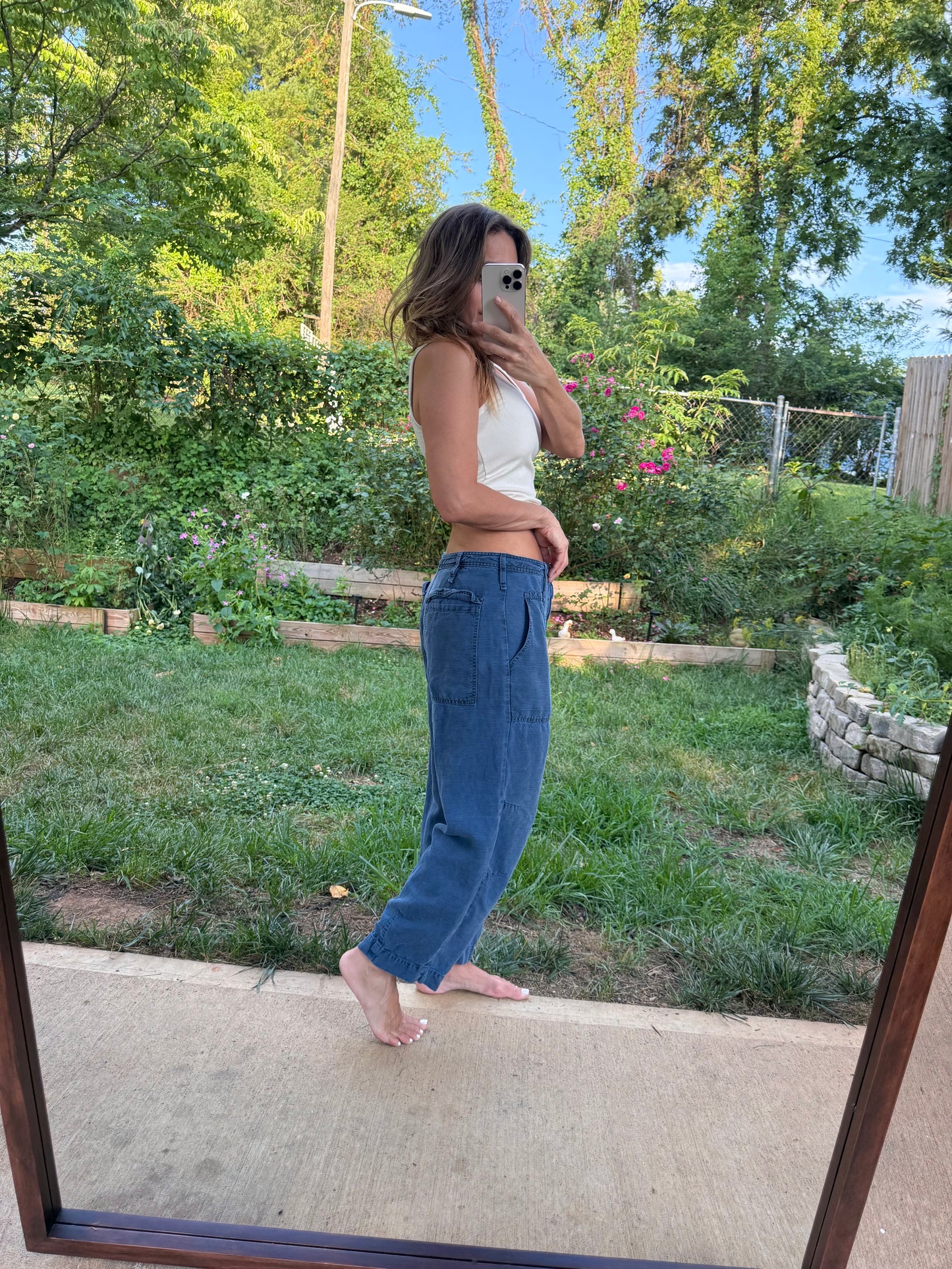 Anthropologie Linen Relaxed Barrel Utility Pants