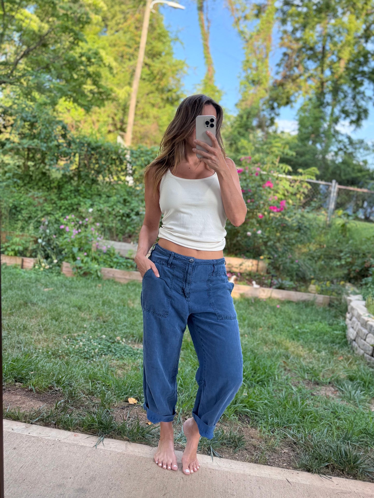 Anthropologie Linen Relaxed Barrel Utility Pants