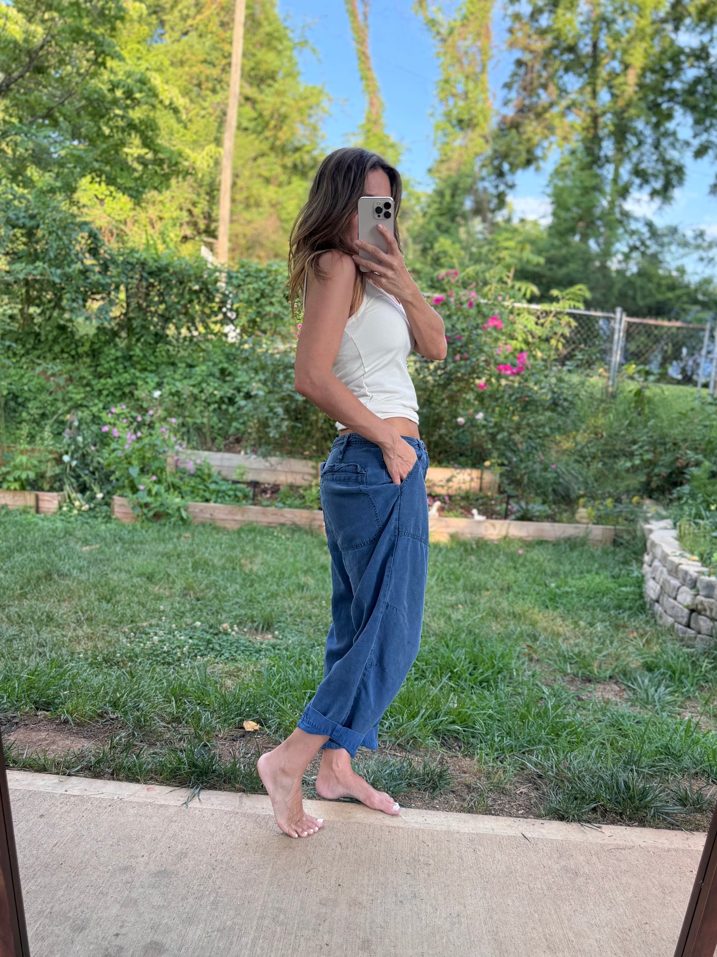 Anthropologie Linen Relaxed Barrel Utility Pants