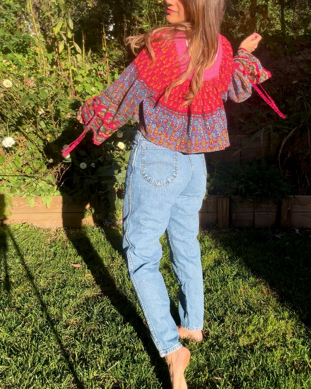 Boho patchwork bell-sleeve top — reworked - festival