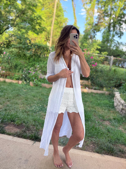 Enza Costa White Crinkle Cotton Beach Cover Up | Resort Minimalist
