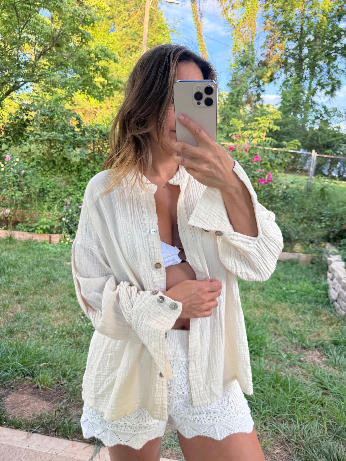 Shannon Passero Cotton Gauze Button Front Shirt
