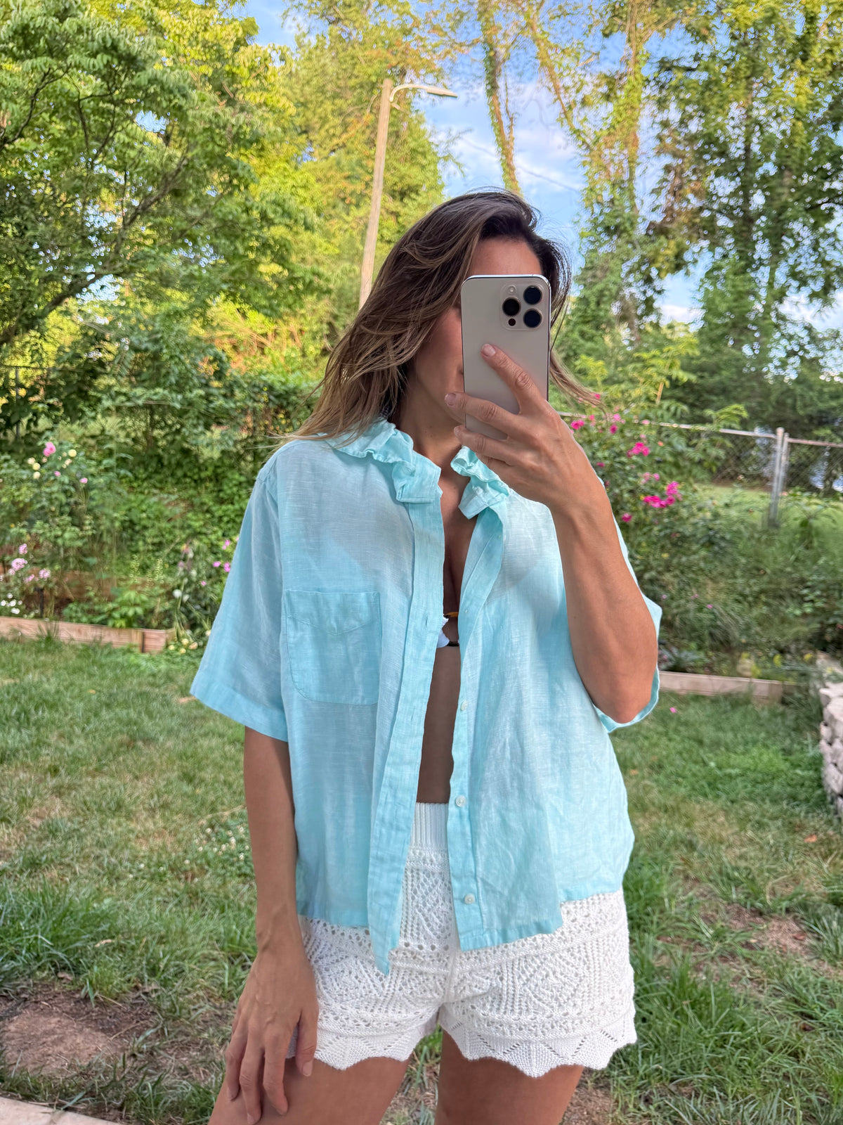 Reworked Crémieux Linen Ruffle Shirt