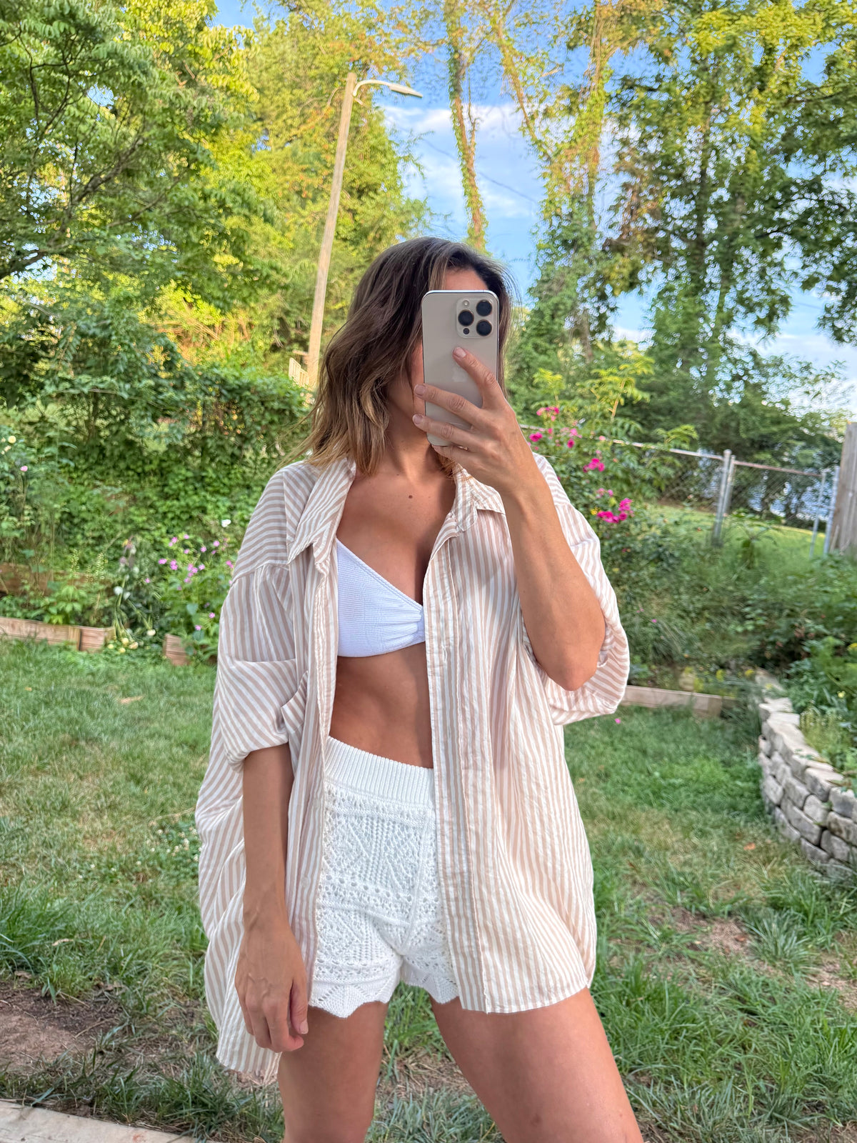 Zara Oversized Sand Stripe Cotton Beach Shirt