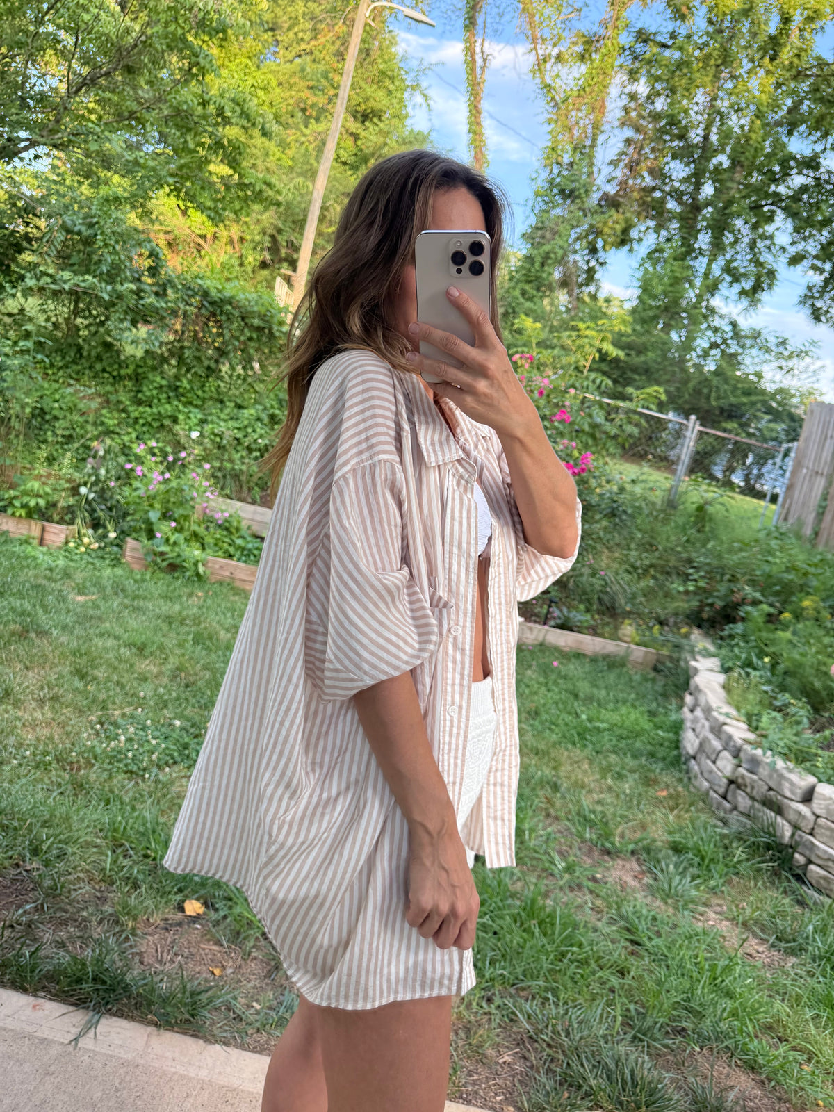 Zara Oversized Sand Stripe Cotton Beach Shirt