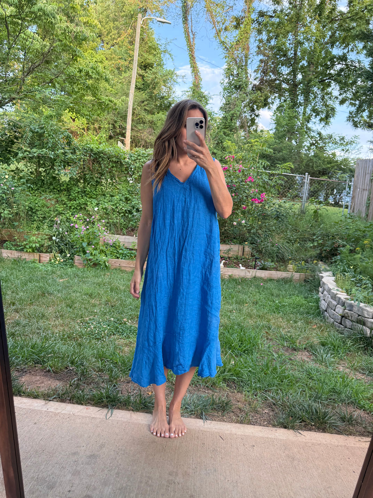Italian Linen Shift Dress in Mediterranean Blue