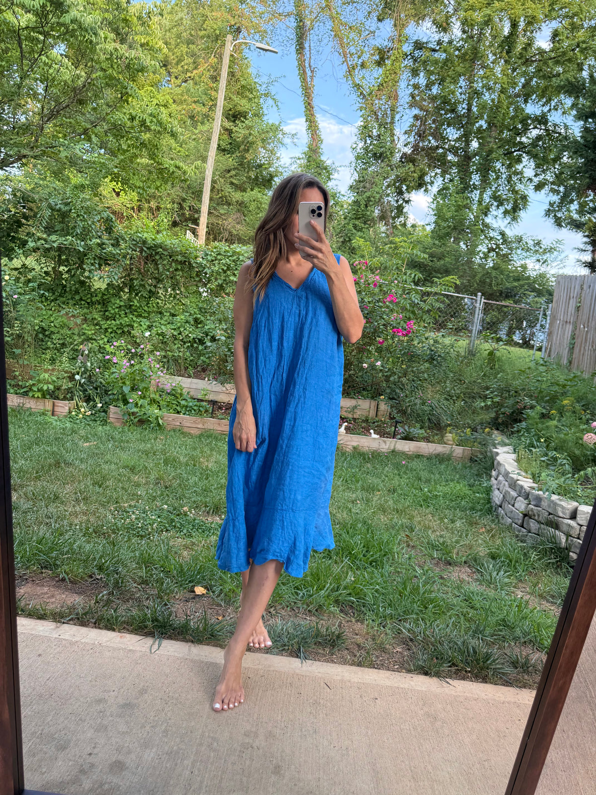 Italian Linen Shift Dress in Mediterranean Blue