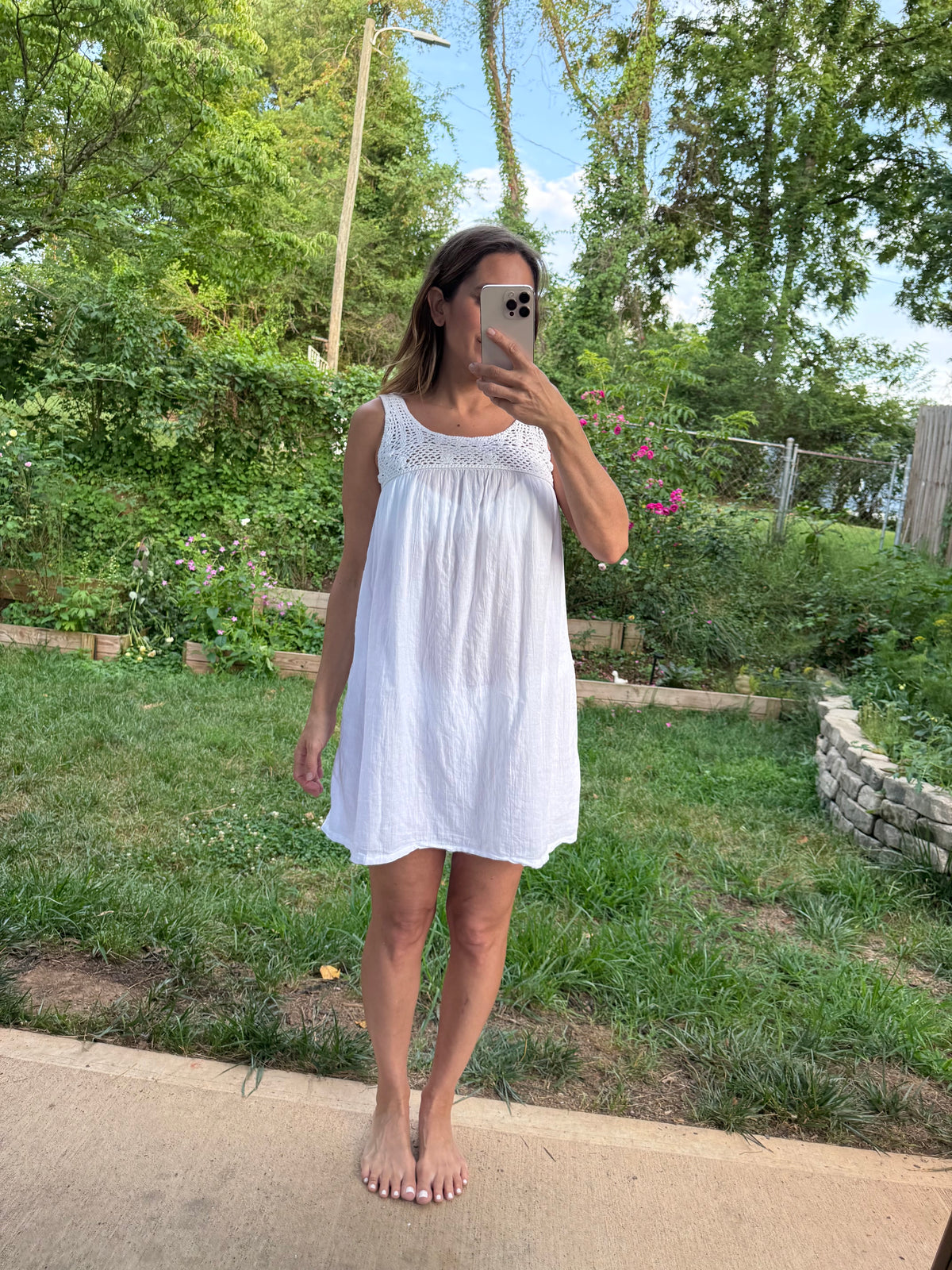 La Blanca Crochet Linen Blend Swing Dress