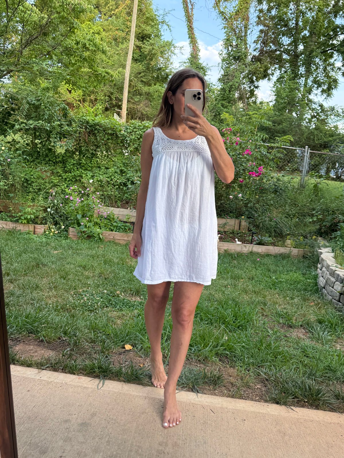 La Blanca Crochet Linen Blend Swing Dress
