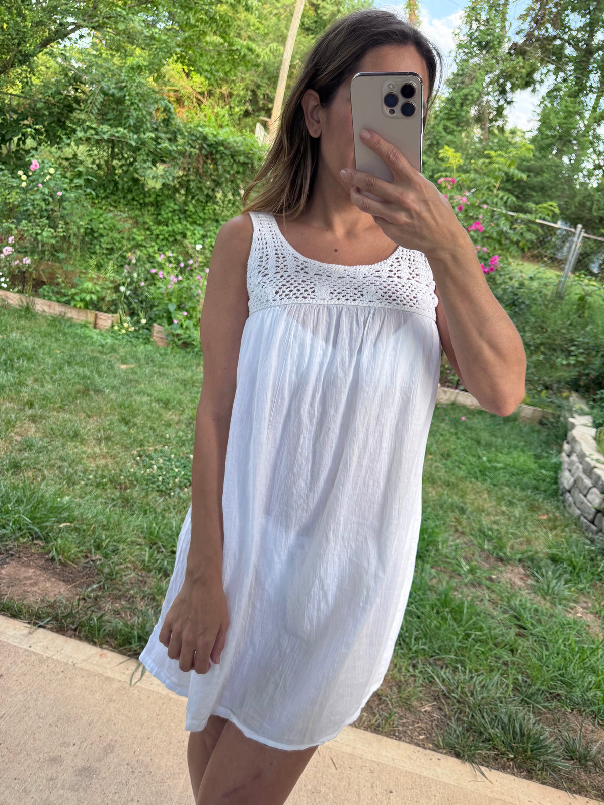 La Blanca Crochet Linen Blend Swing Dress