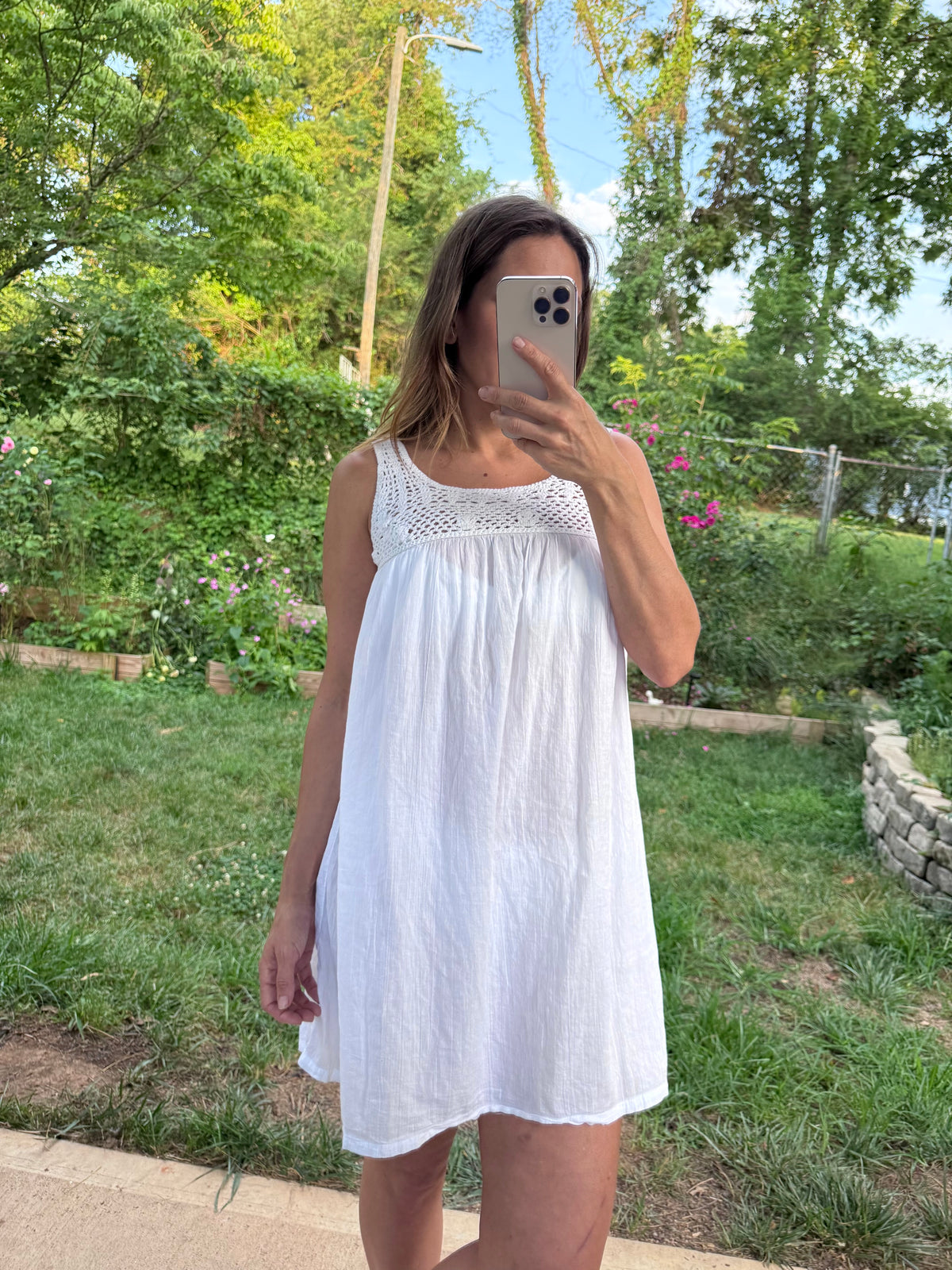 La Blanca Crochet Linen Blend Swing Dress