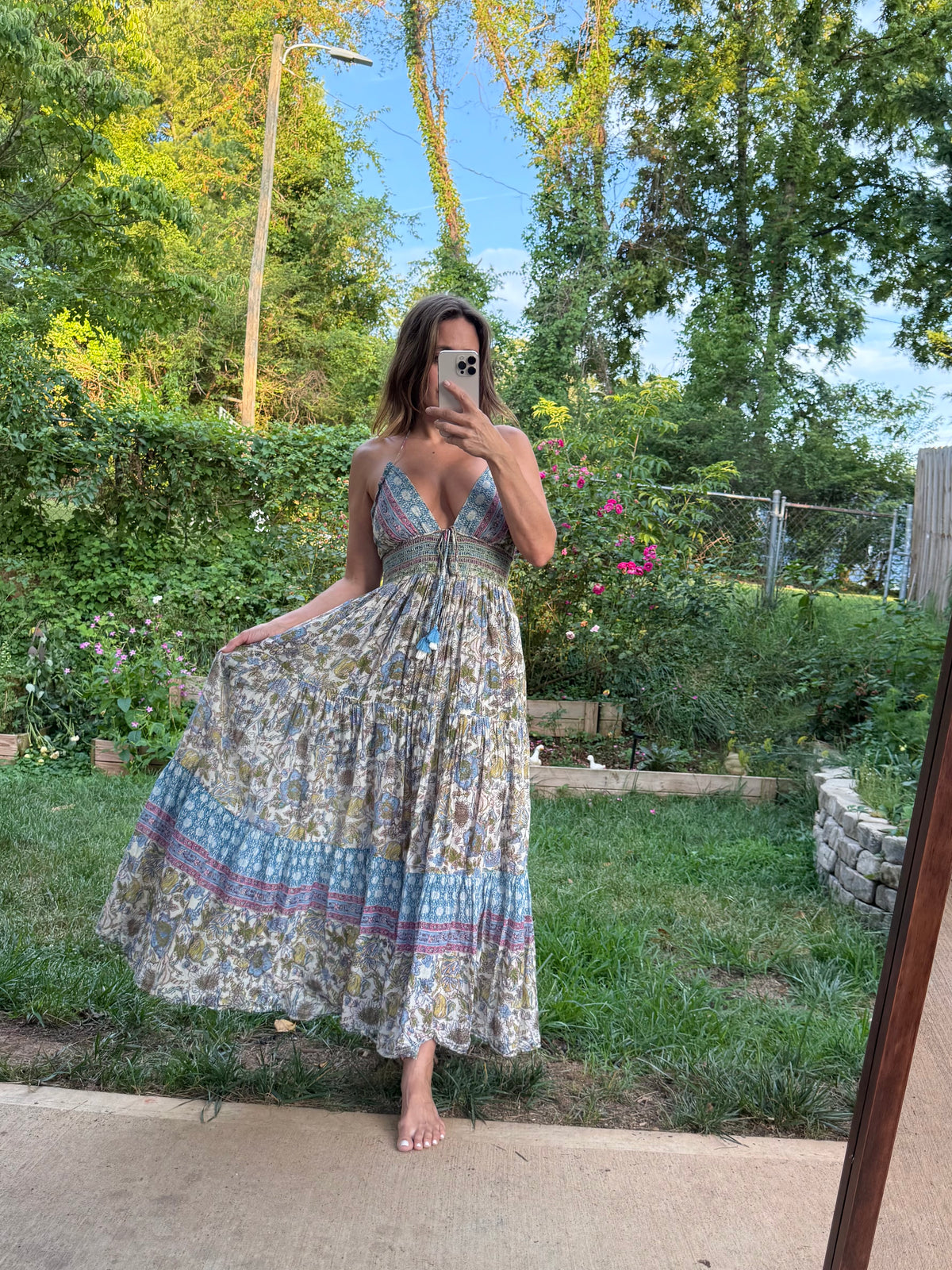 Free People Smocked Block Print Maxi Dress | Artisan Boho
