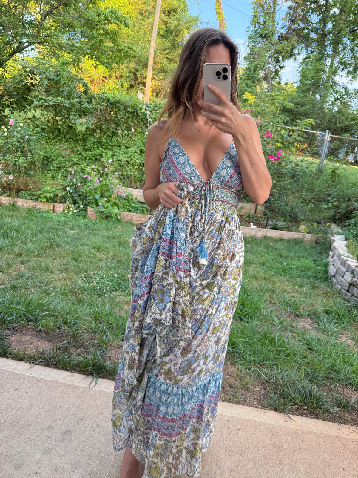 Free People Smocked Block Print Maxi Dress | Artisan Boho