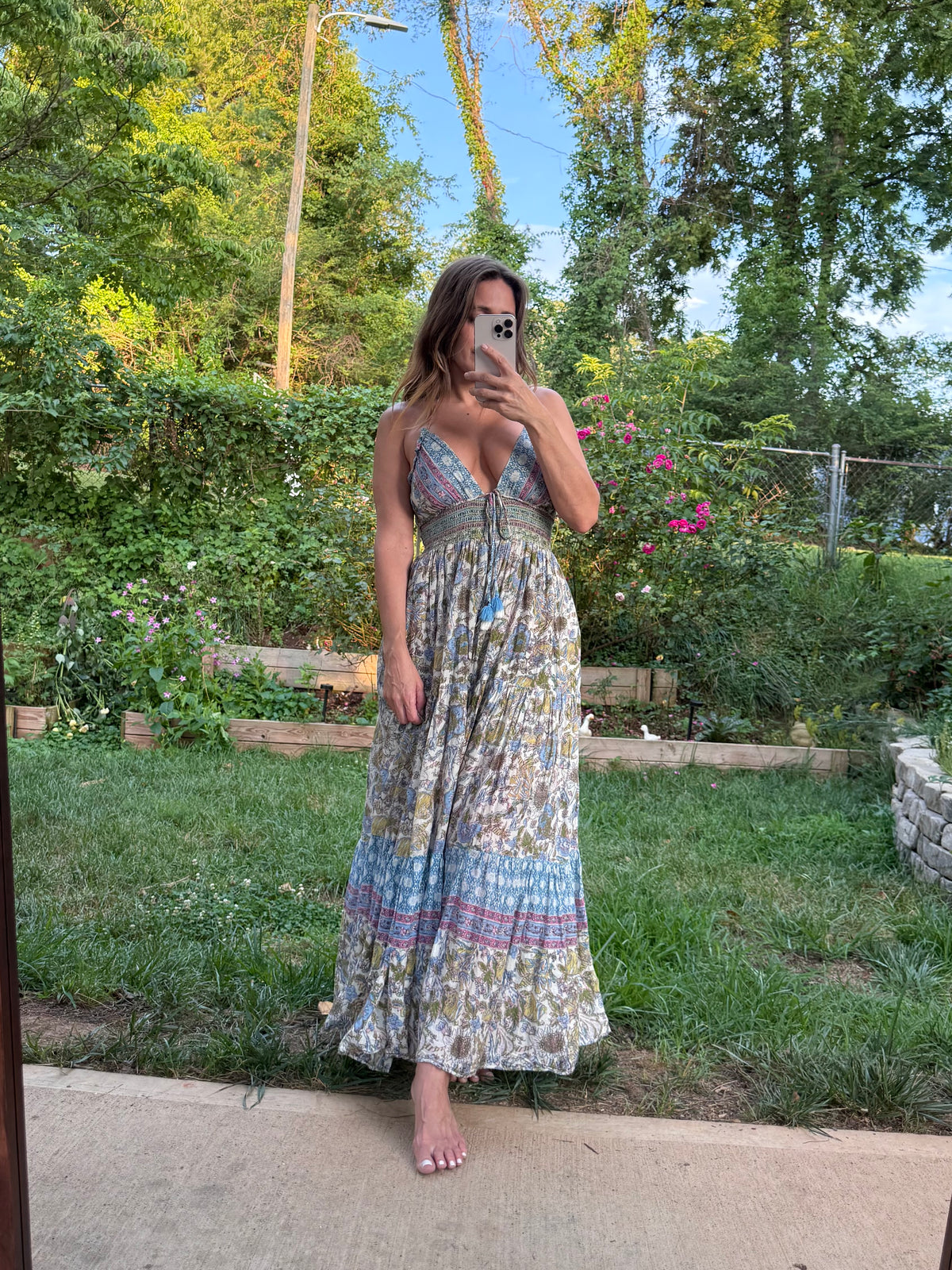 Free People Smocked Block Print Maxi Dress | Artisan Boho