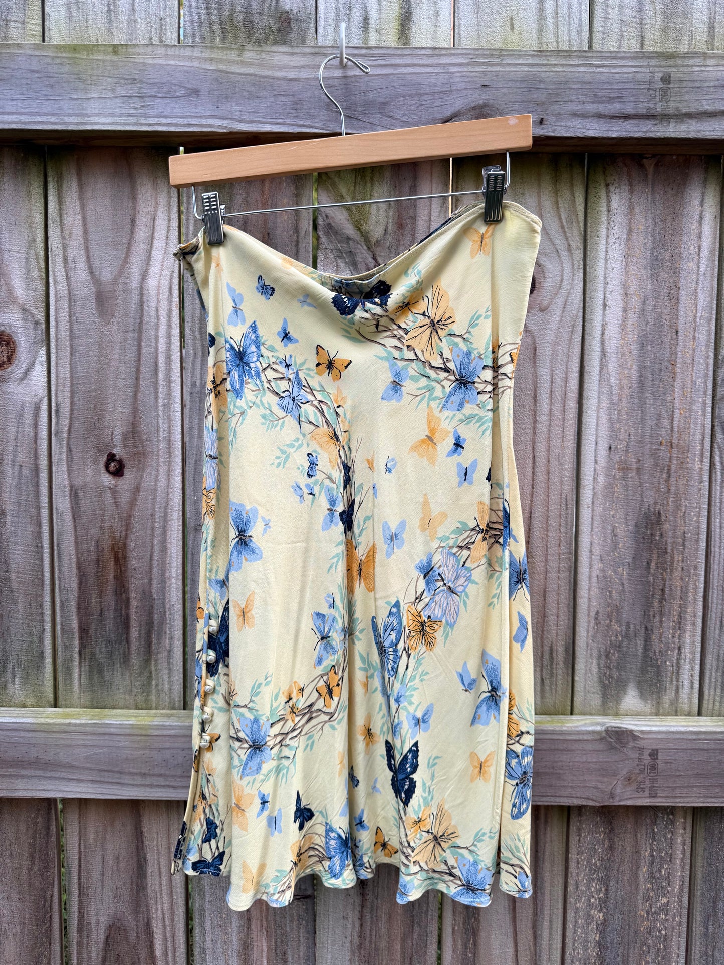 Butter Yellow Butterfly Bias Midi Skirt | Fairycore Romantic Slip Skirt