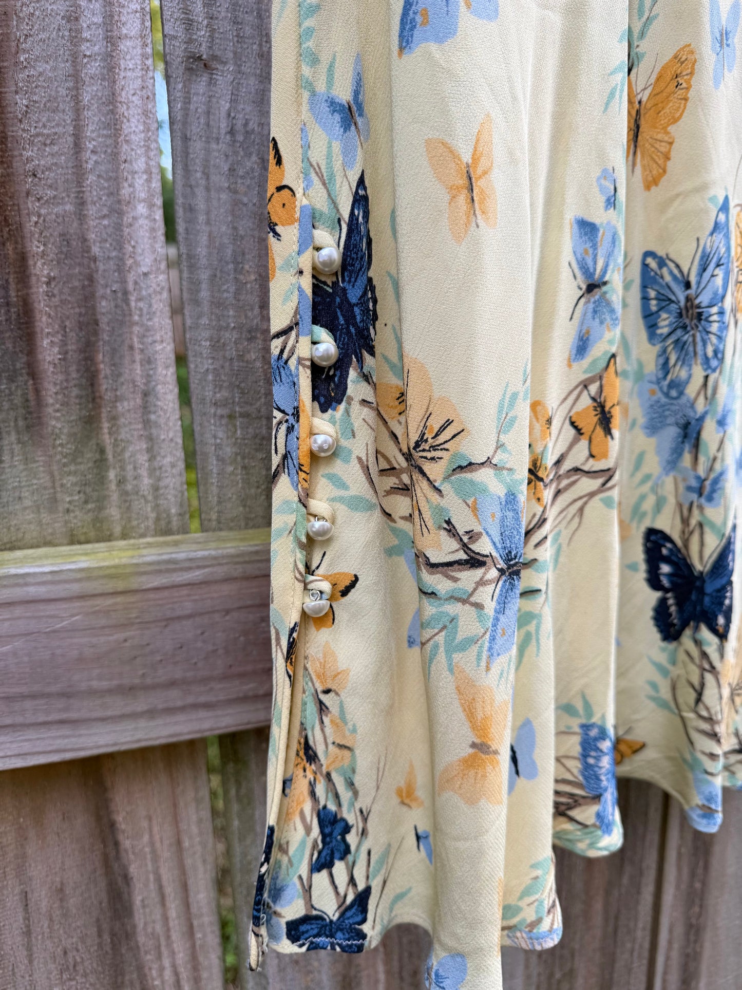 Butter Yellow Butterfly Bias Midi Skirt | Fairycore Romantic Slip Skirt