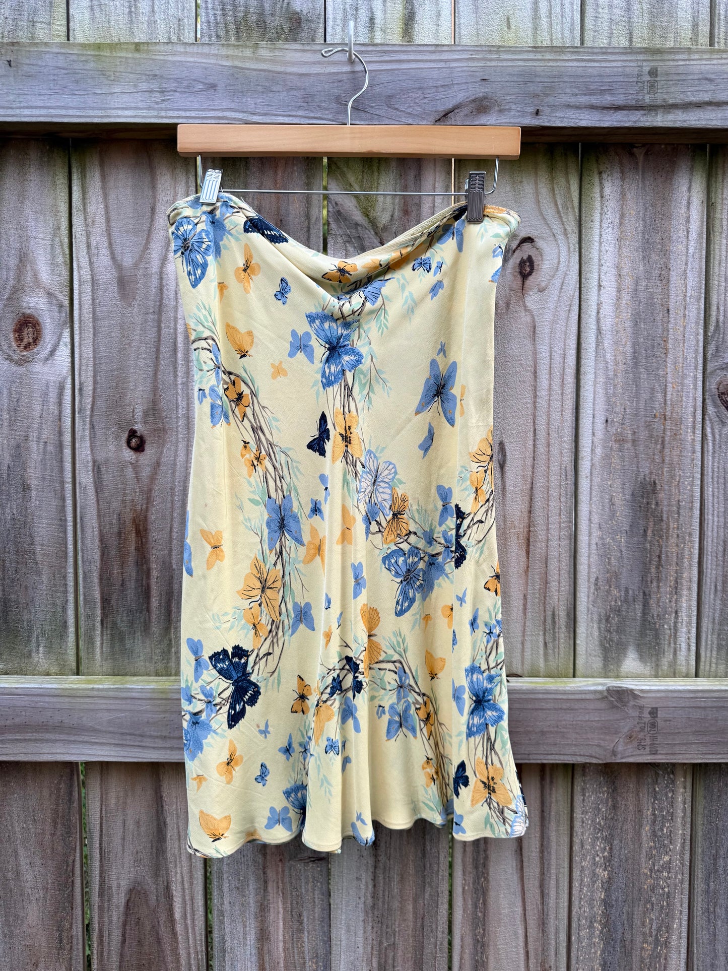 Butter Yellow Butterfly Bias Midi Skirt | Fairycore Romantic Slip Skirt