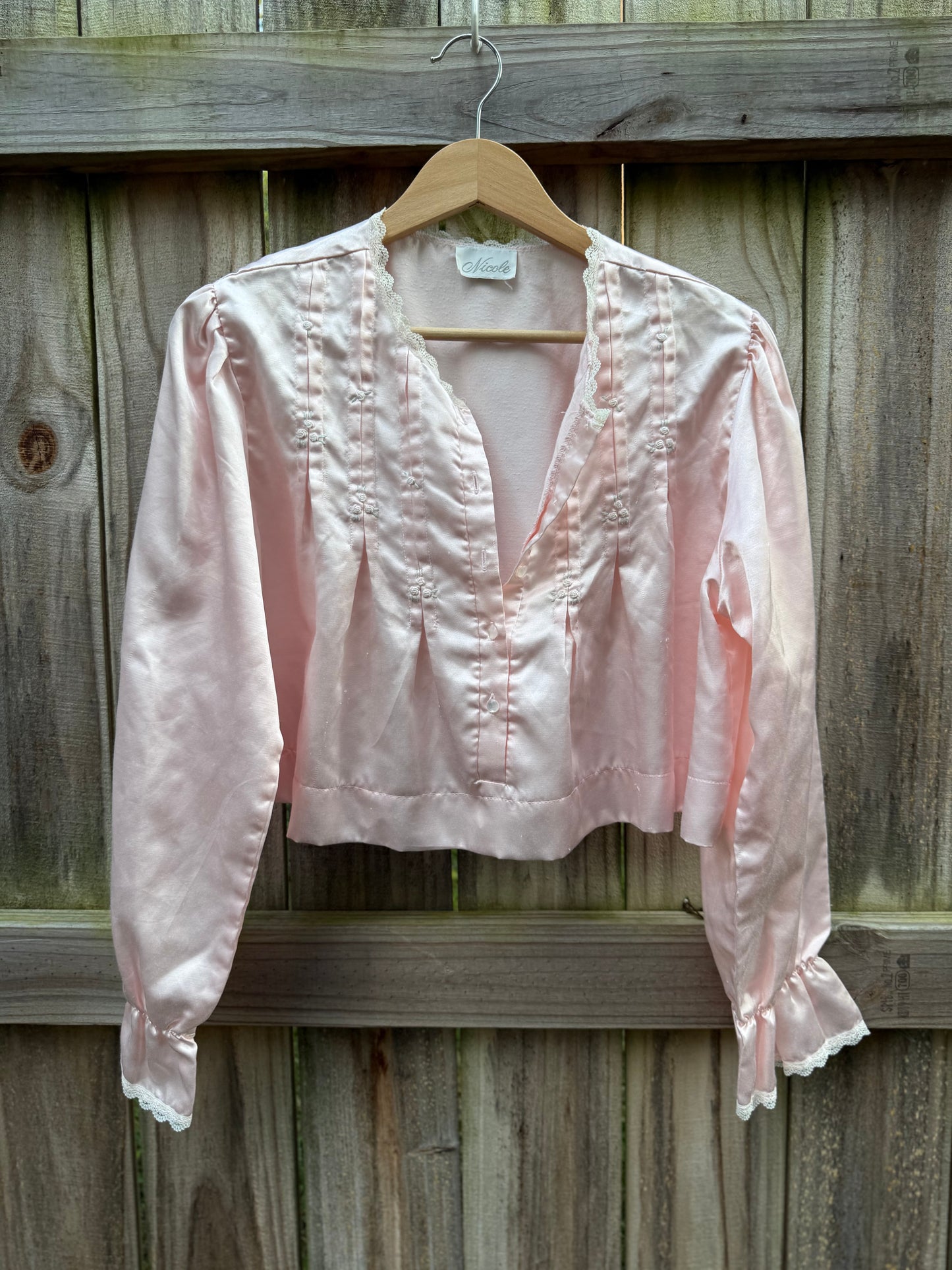 Vintage Reworked Satin Embroidered Crop Top