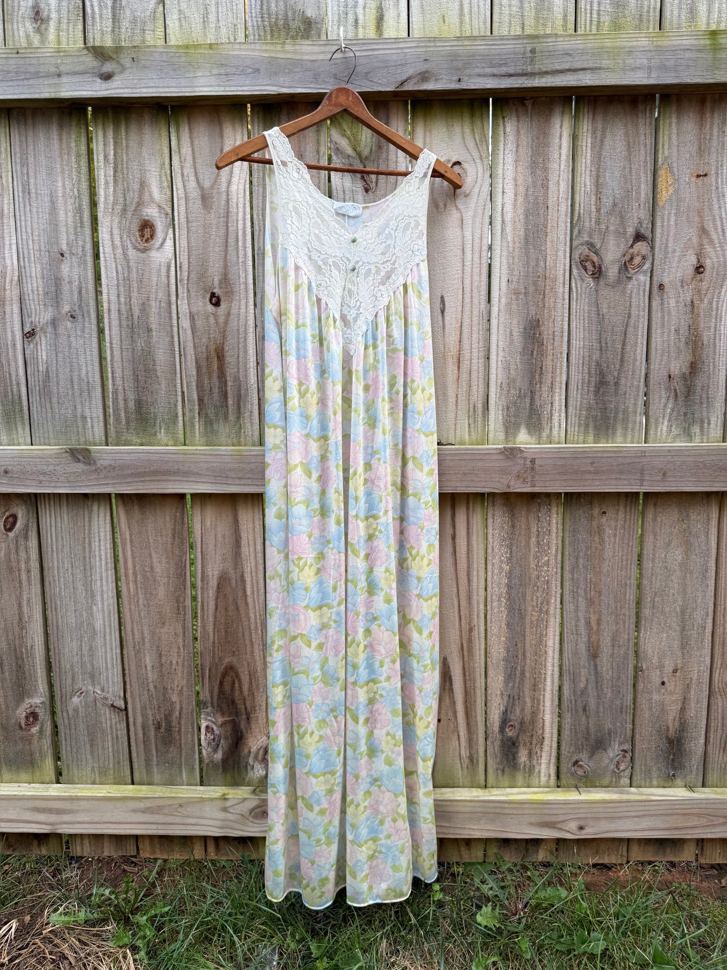 Vintage Vassarette Pastel Floral Lace Nightgown | Sheer Maxi Slip