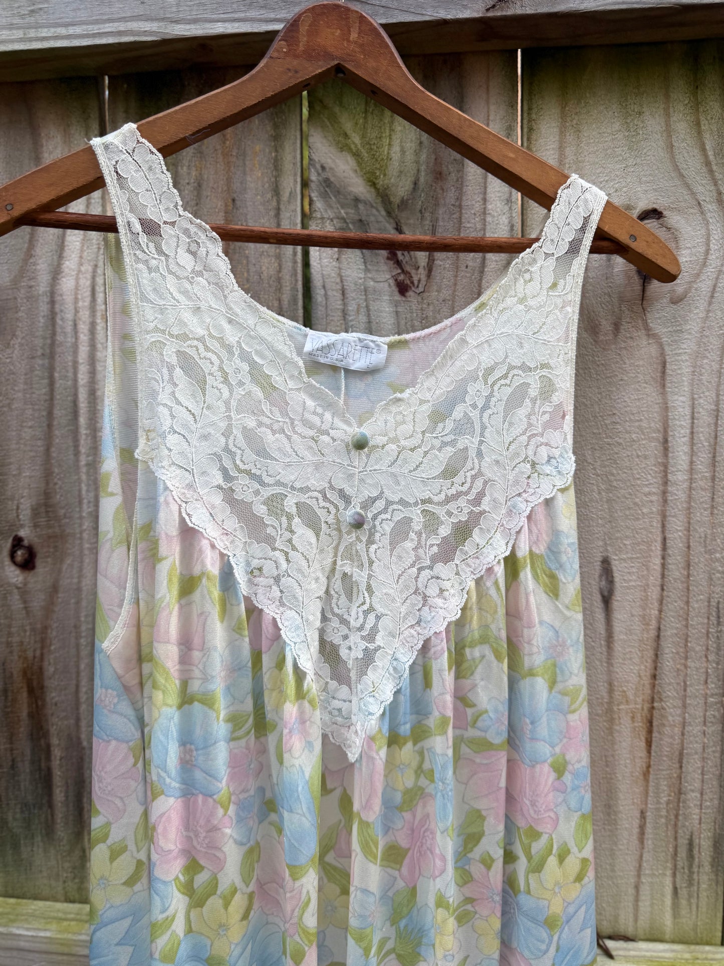 Vintage Vassarette Pastel Floral Lace Nightgown | Sheer Maxi Slip