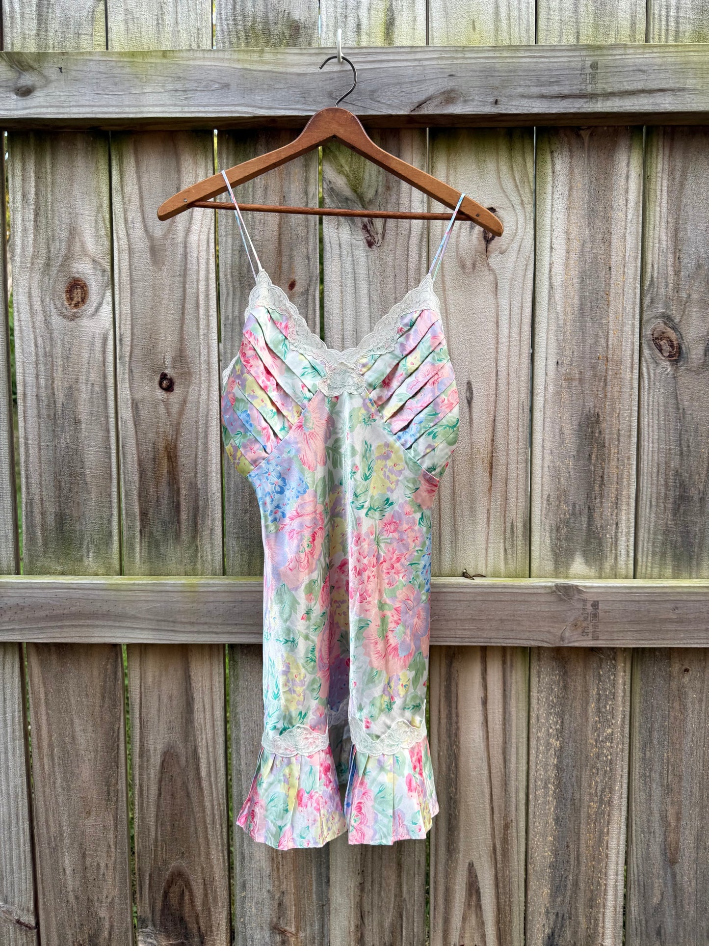 Vintage Watercolor Floral Satin Slip 90s
