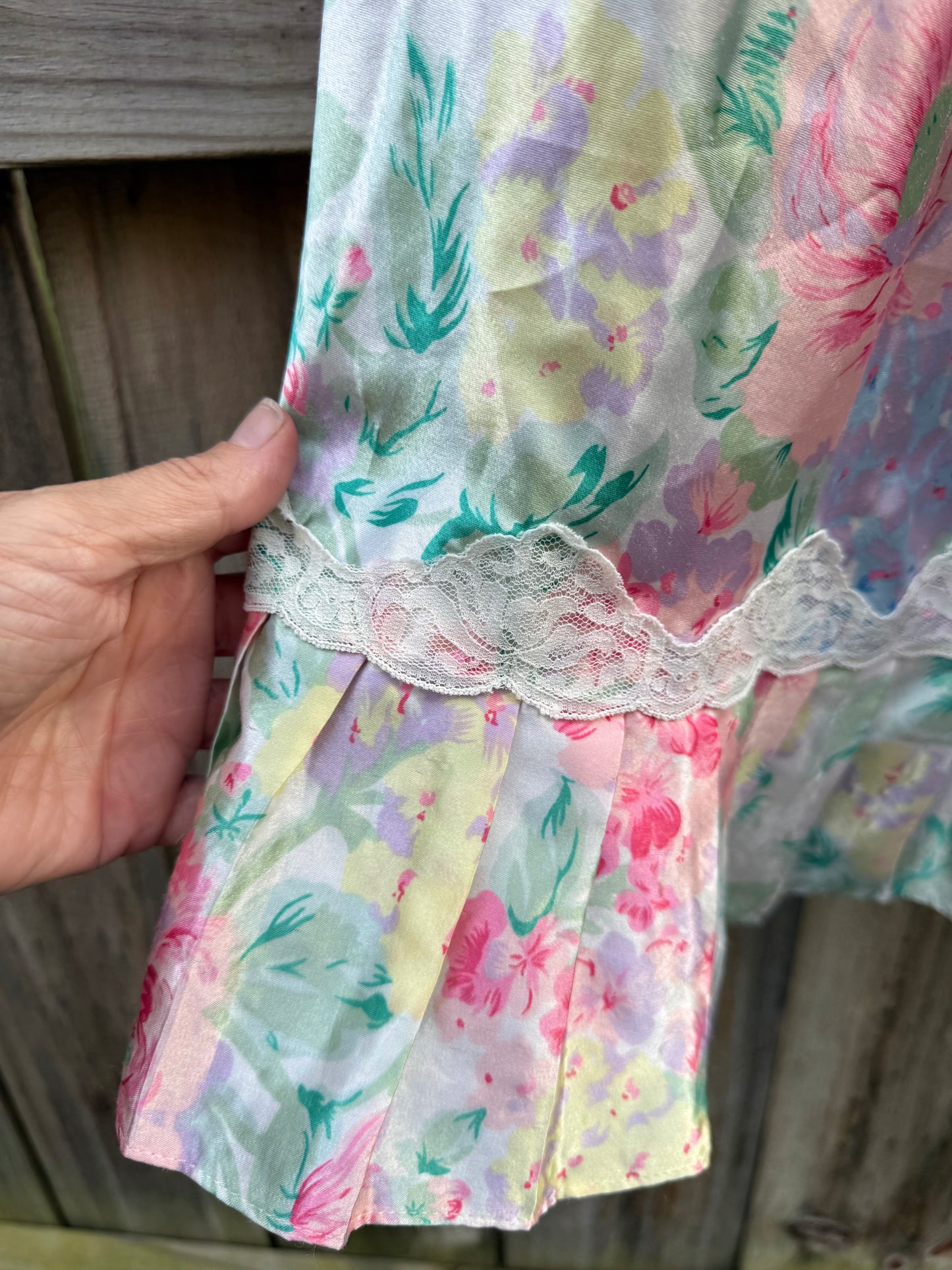 Vintage Watercolor Floral Satin Slip 90s