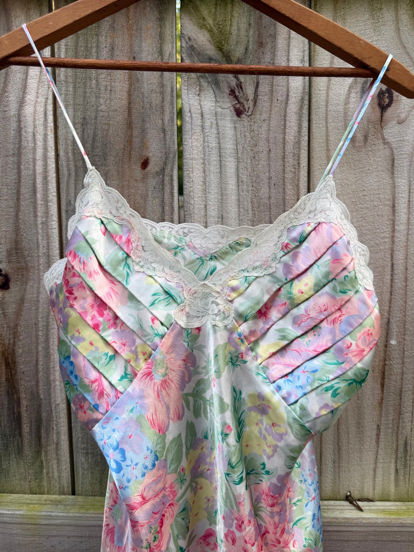Vintage Watercolor Floral Satin Slip 90s
