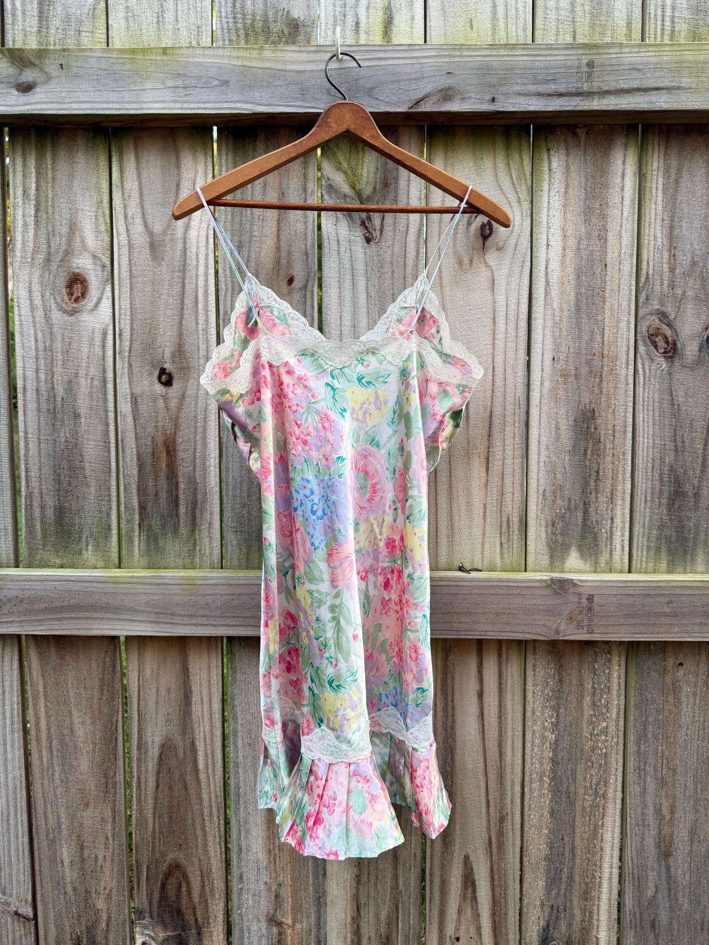 Vintage Watercolor Floral Satin Slip 90s
