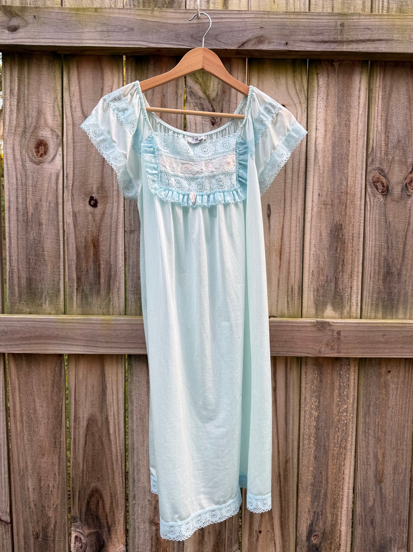Vintage Aqua Lace Embroidered Nightgown Coquette