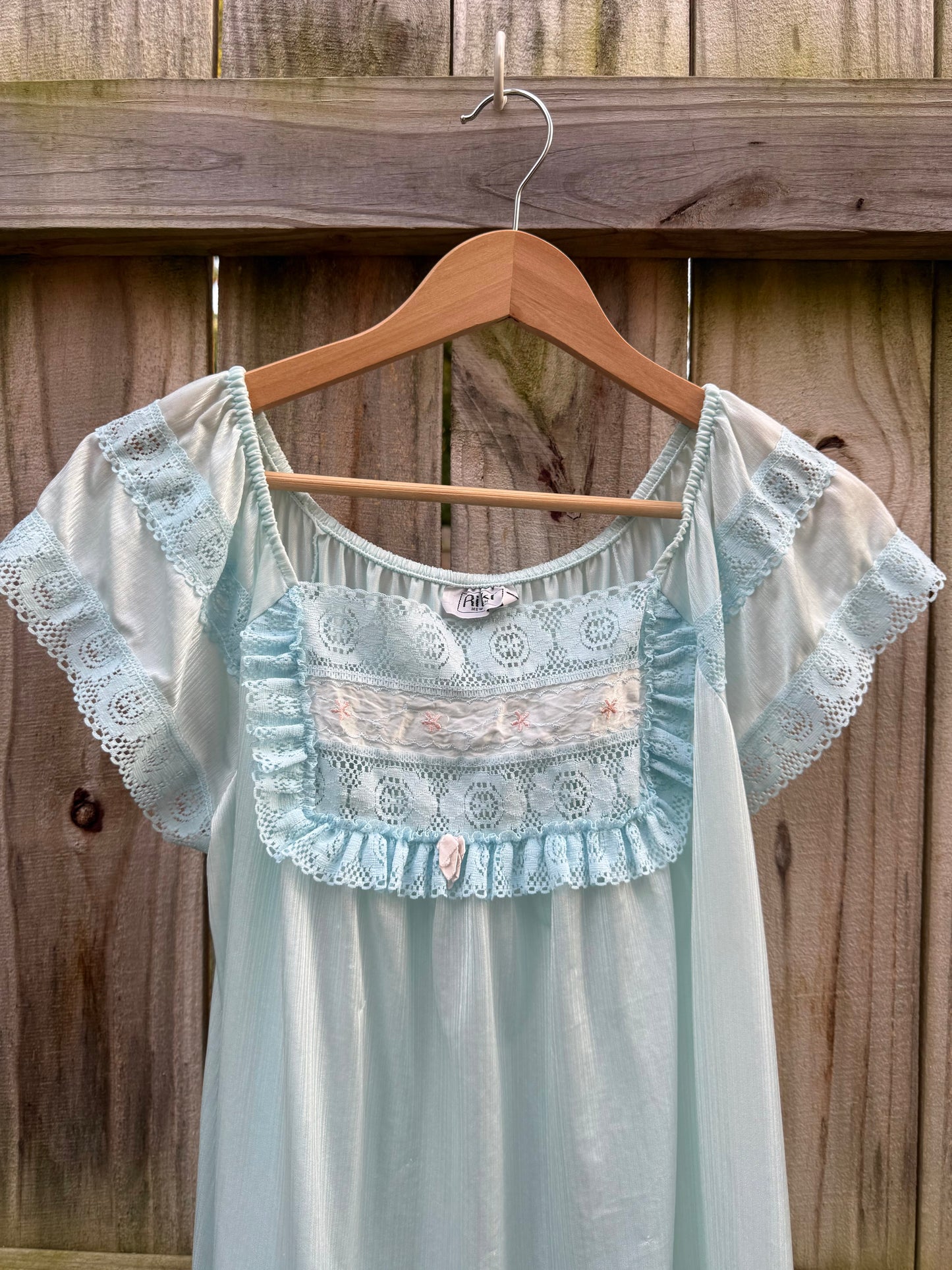 Vintage Aqua Lace Embroidered Nightgown Coquette