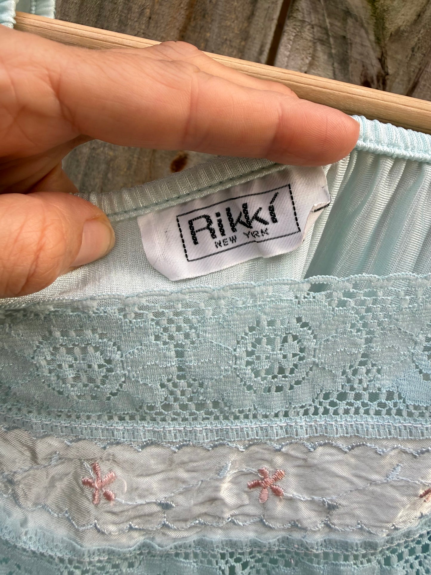 Vintage Aqua Lace Embroidered Nightgown Coquette