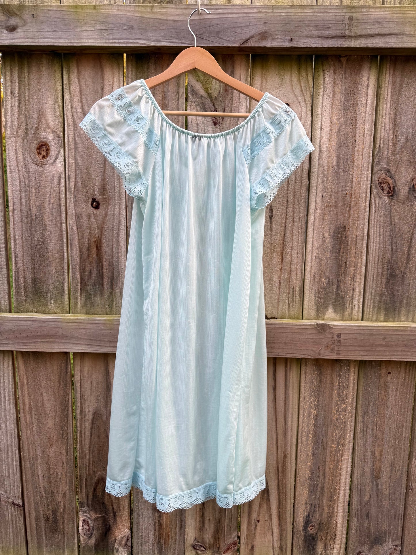 Vintage Aqua Lace Embroidered Nightgown Coquette