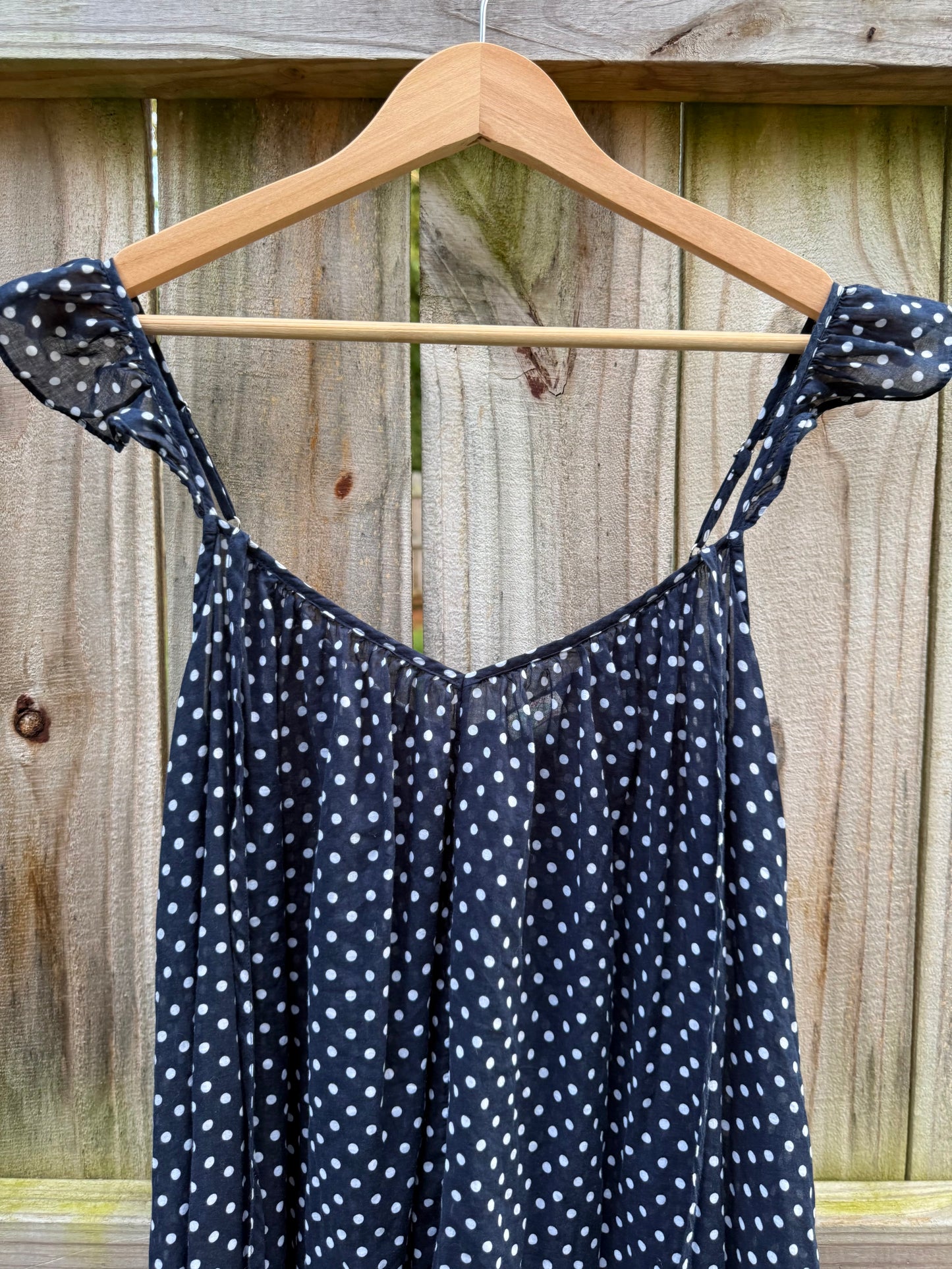Navy Cotton Polka Dot Side Slit Cover-Up Dress