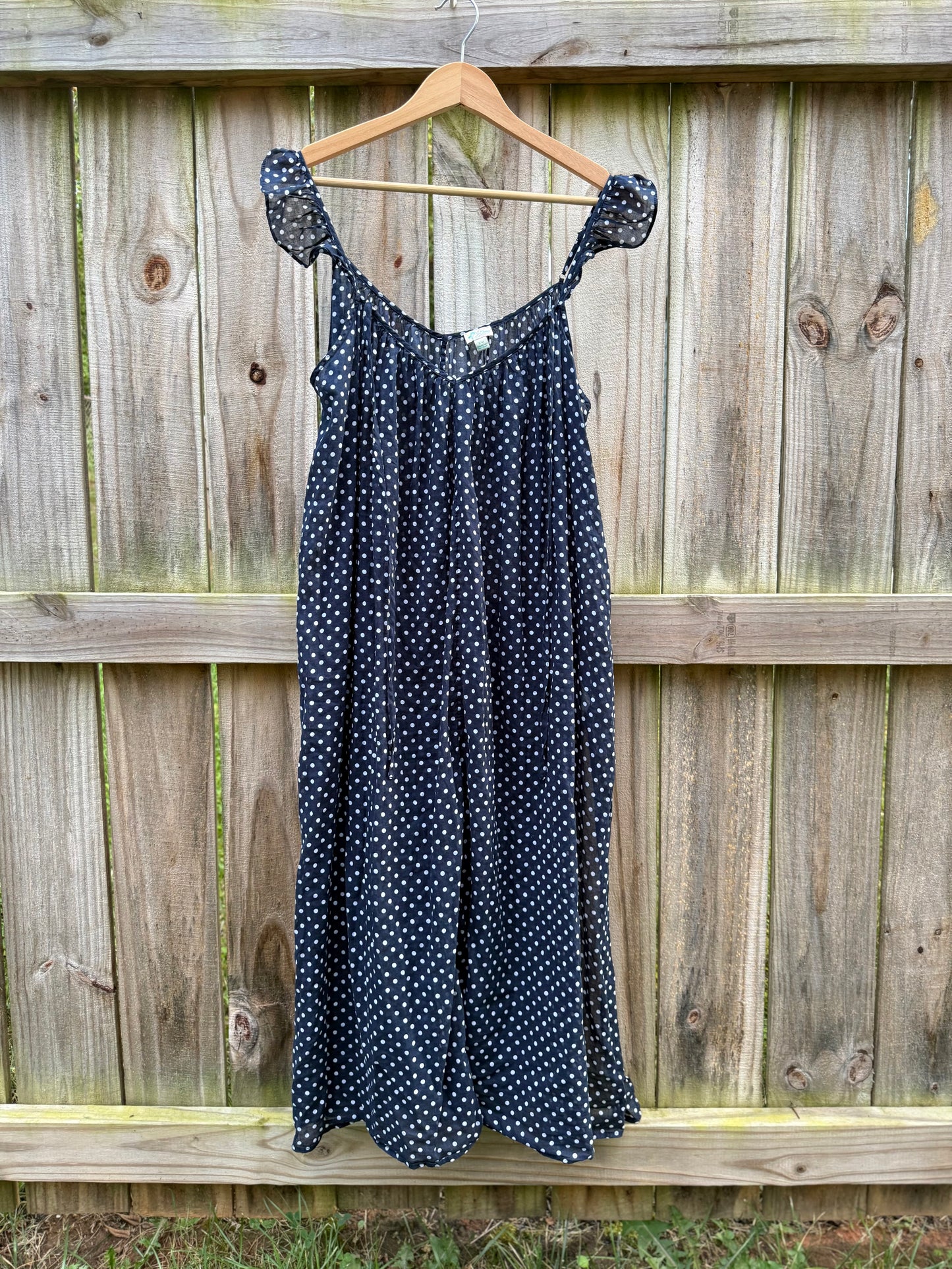 Navy Cotton Polka Dot Side Slit Cover-Up Dress