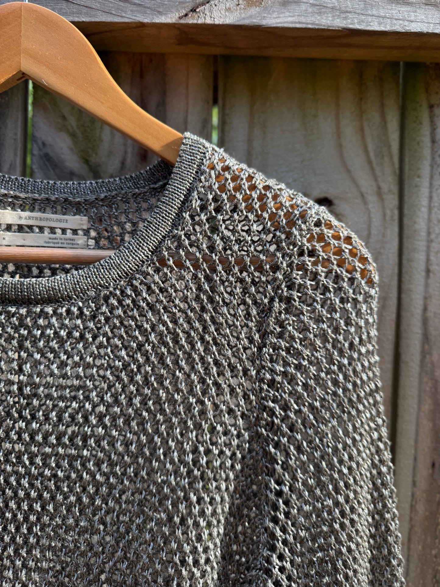 Anthropologie Metallic Open Knit Sweater Gray Size M