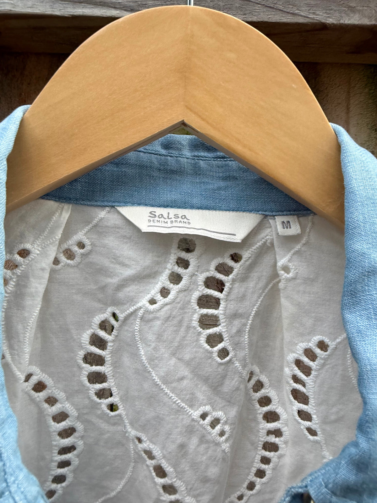 Salsa Eyelet Cotton Shirt with Chambray Collar