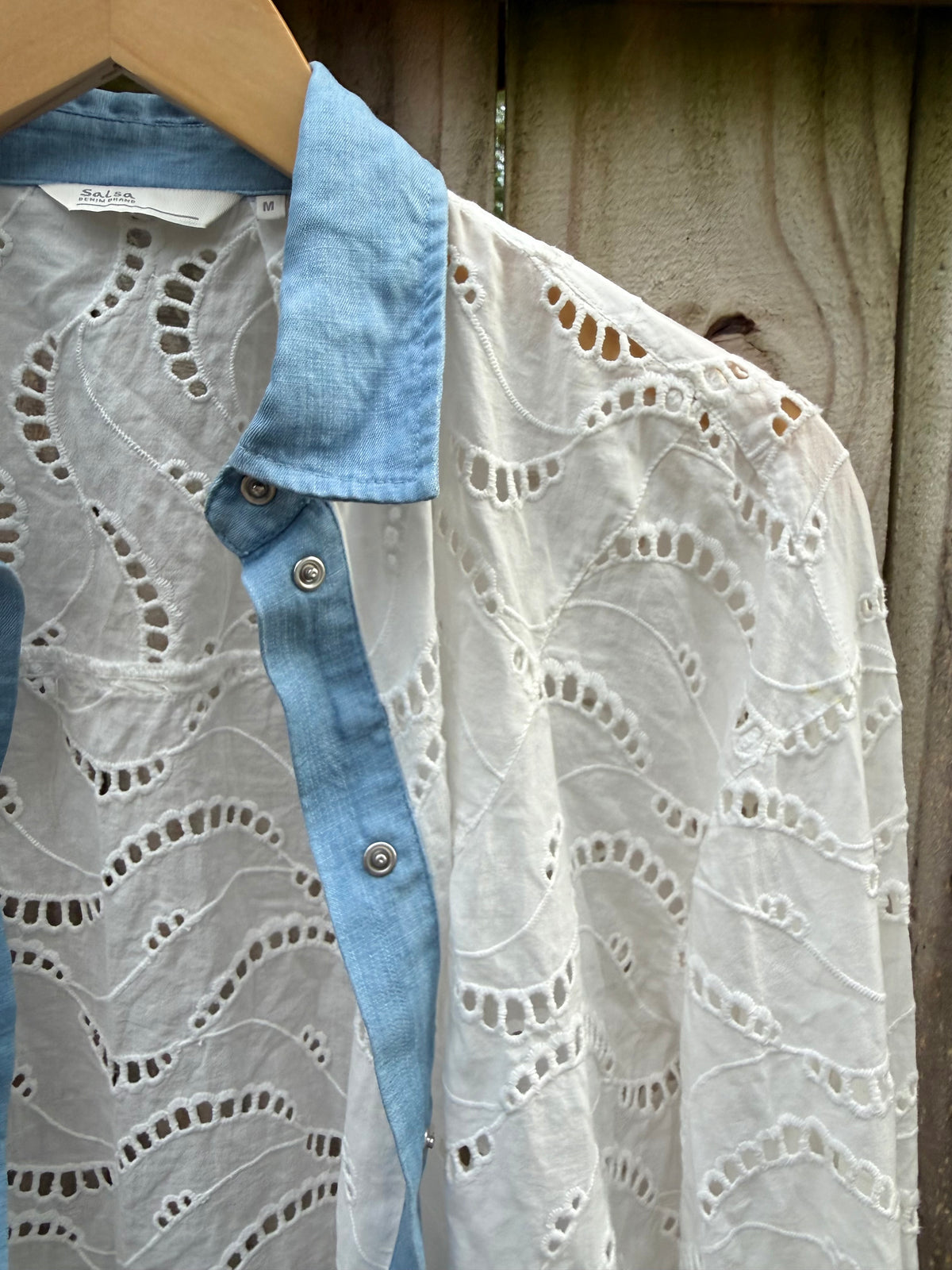 Salsa Eyelet Cotton Shirt with Chambray Collar