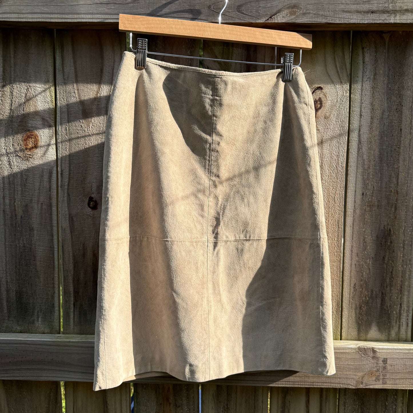 Vintage Relativity Genuine Suede Leather Pencil Skirt Taupe Beige Size 6