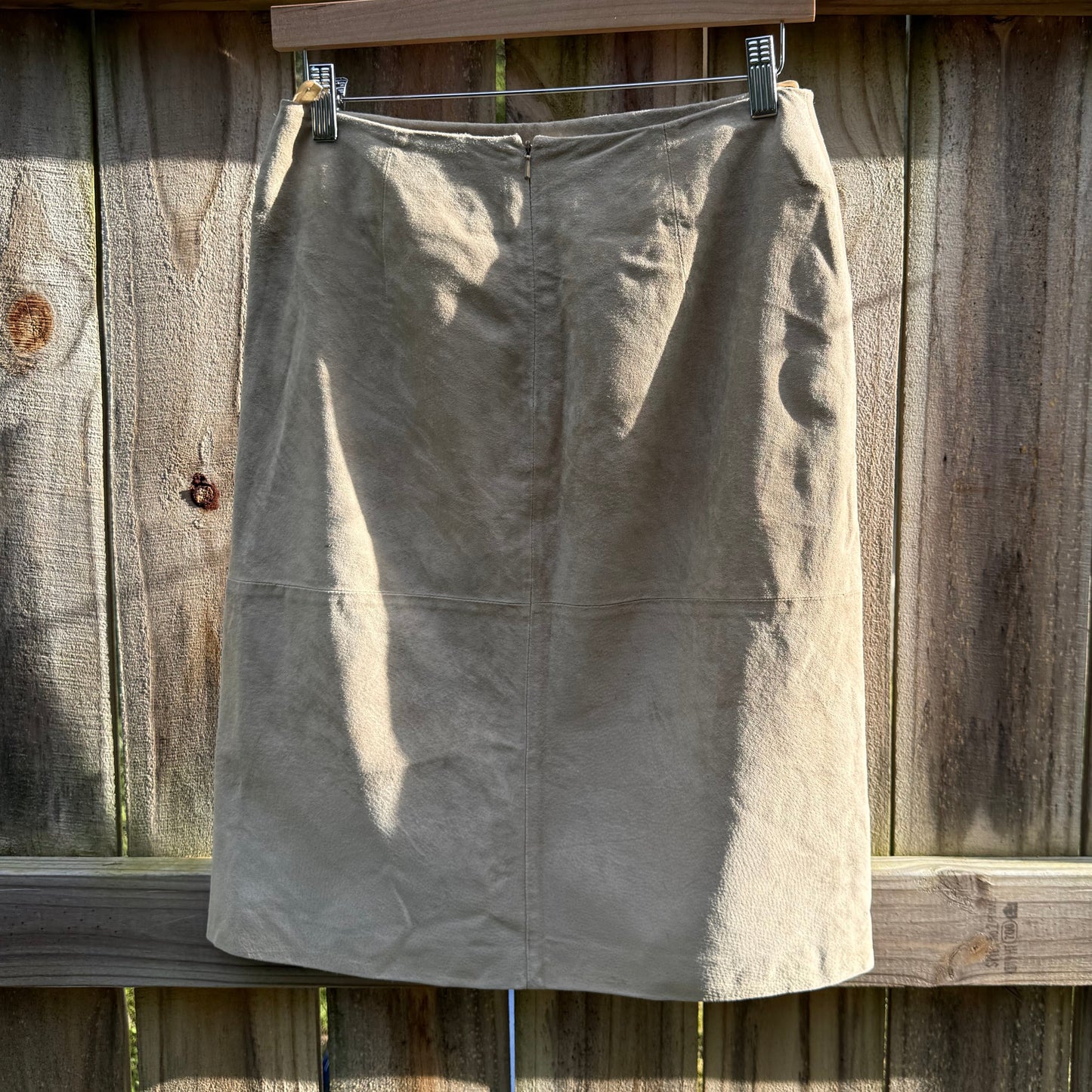 Vintage Relativity Genuine Suede Leather Pencil Skirt Taupe Beige Size 6